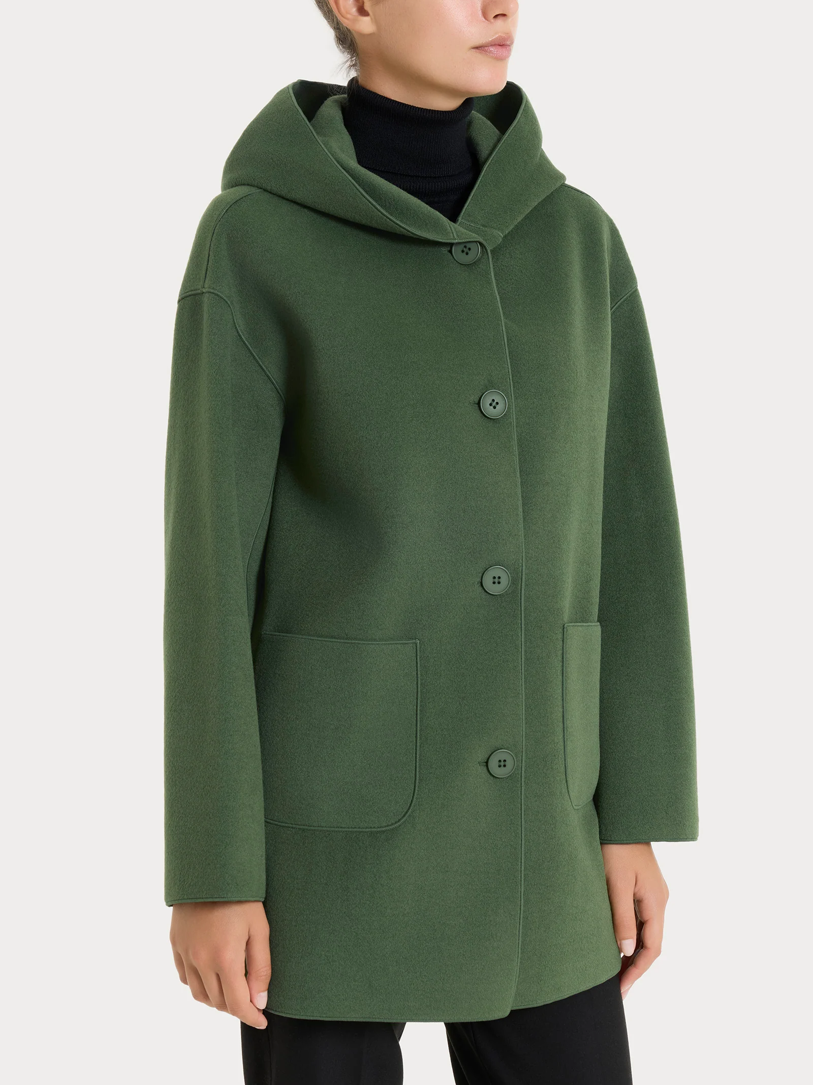 Giaccone con cappuccio in Vegan Wool - Bronze Green