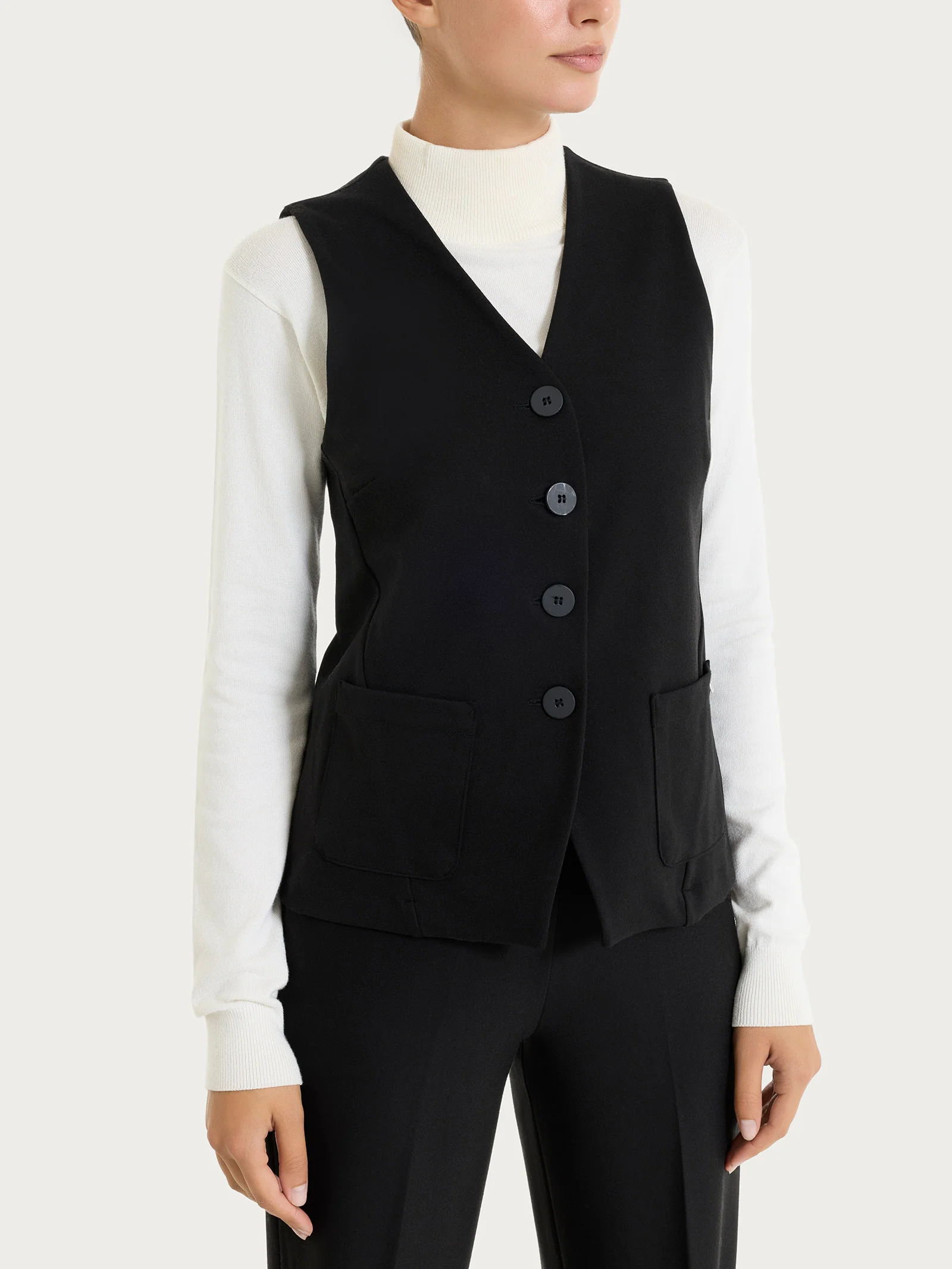 Gilet con quattro bottoni in Cashmere Compact - Nero