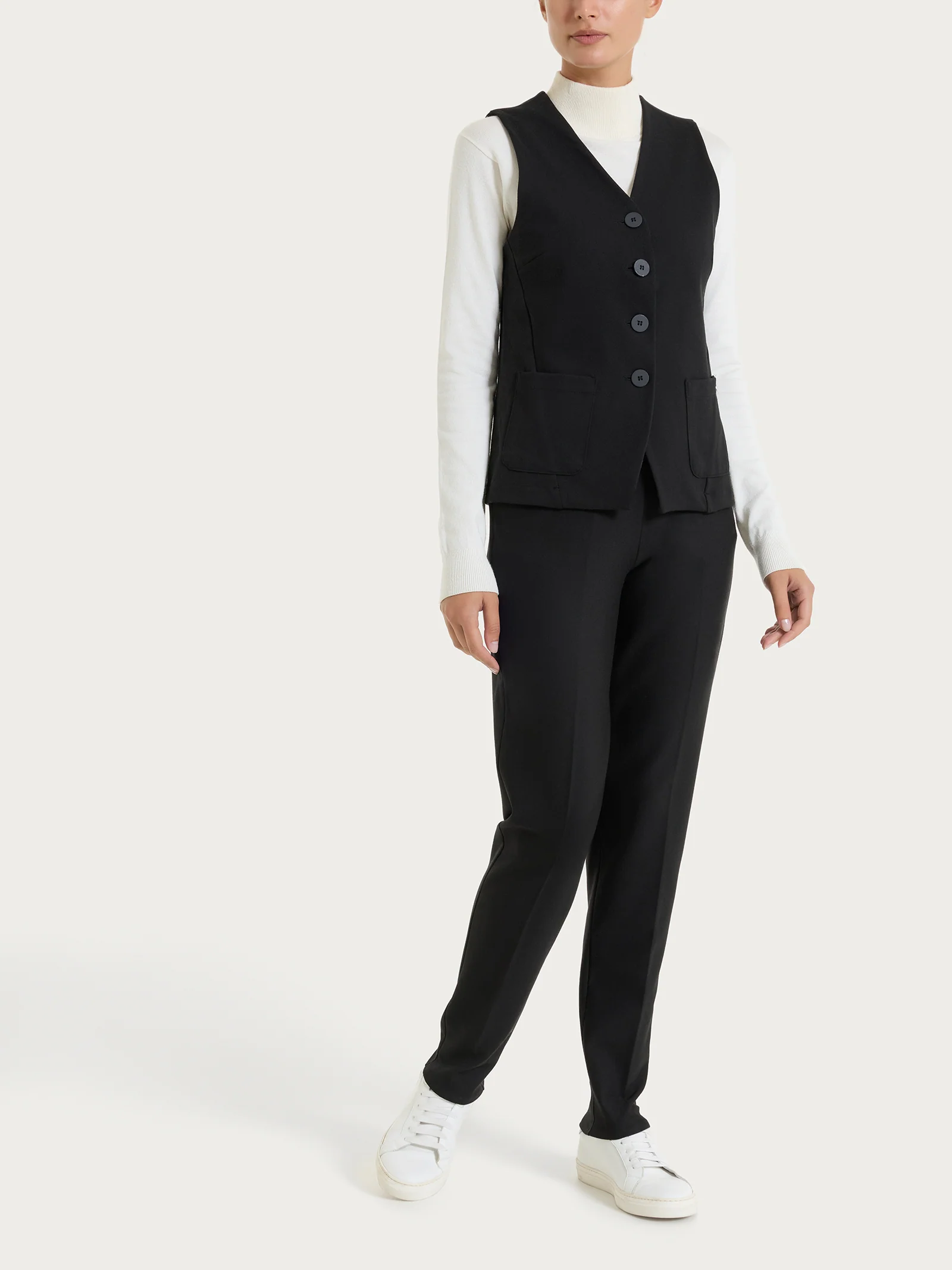 Gilet con quattro bottoni in Cashmere Compact - Nero - Image 4