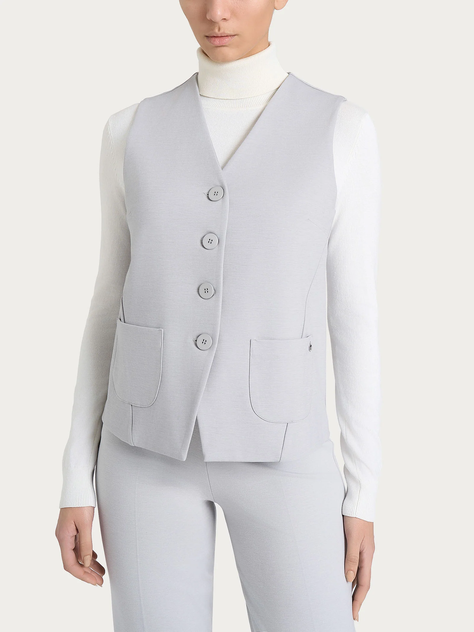 Gilet con quattro bottoni in Cashmere Compact - Ghiaia Mel.