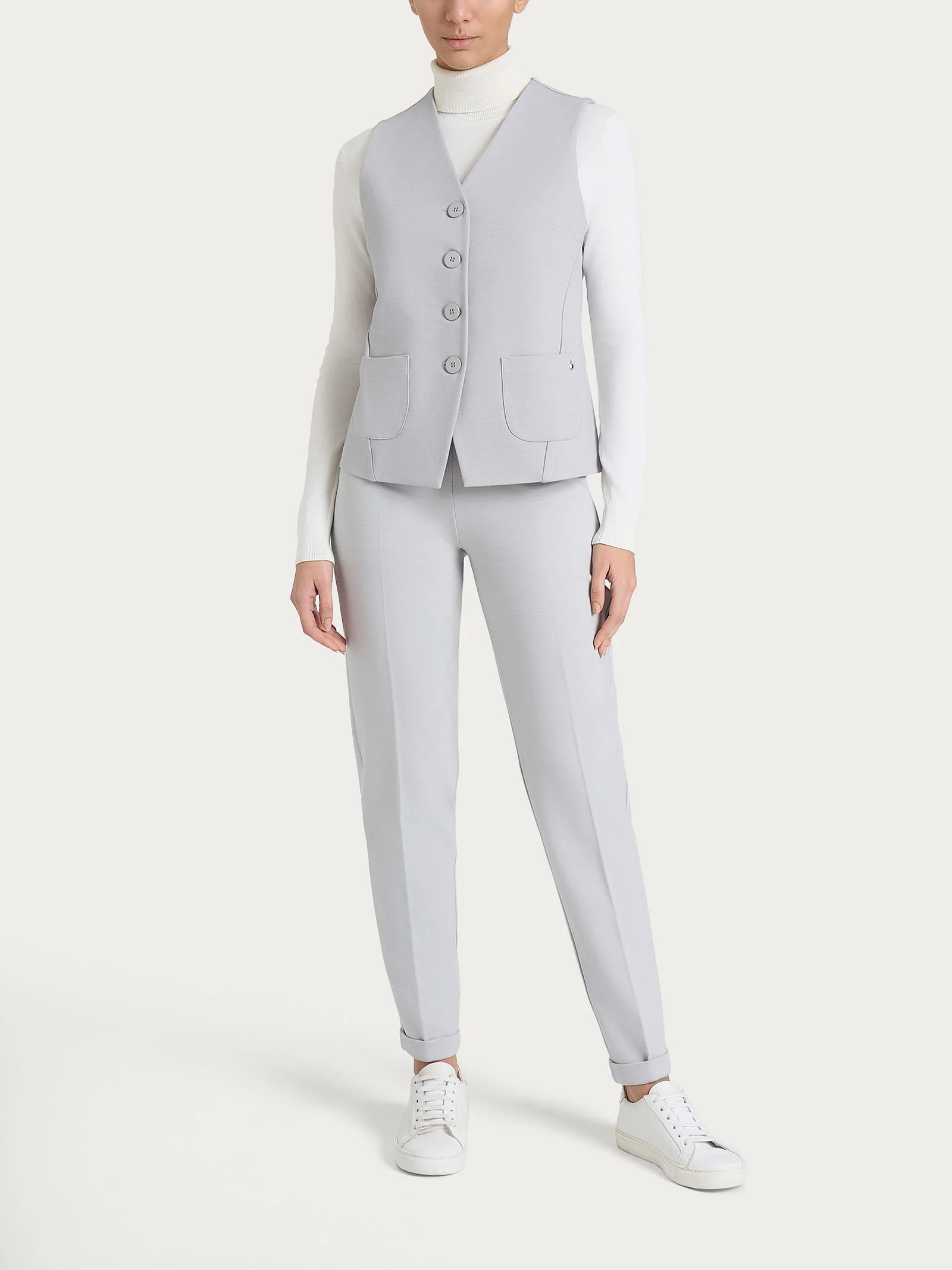 Gilet con quattro bottoni in Cashmere Compact - Ghiaia Mel. - Image 4