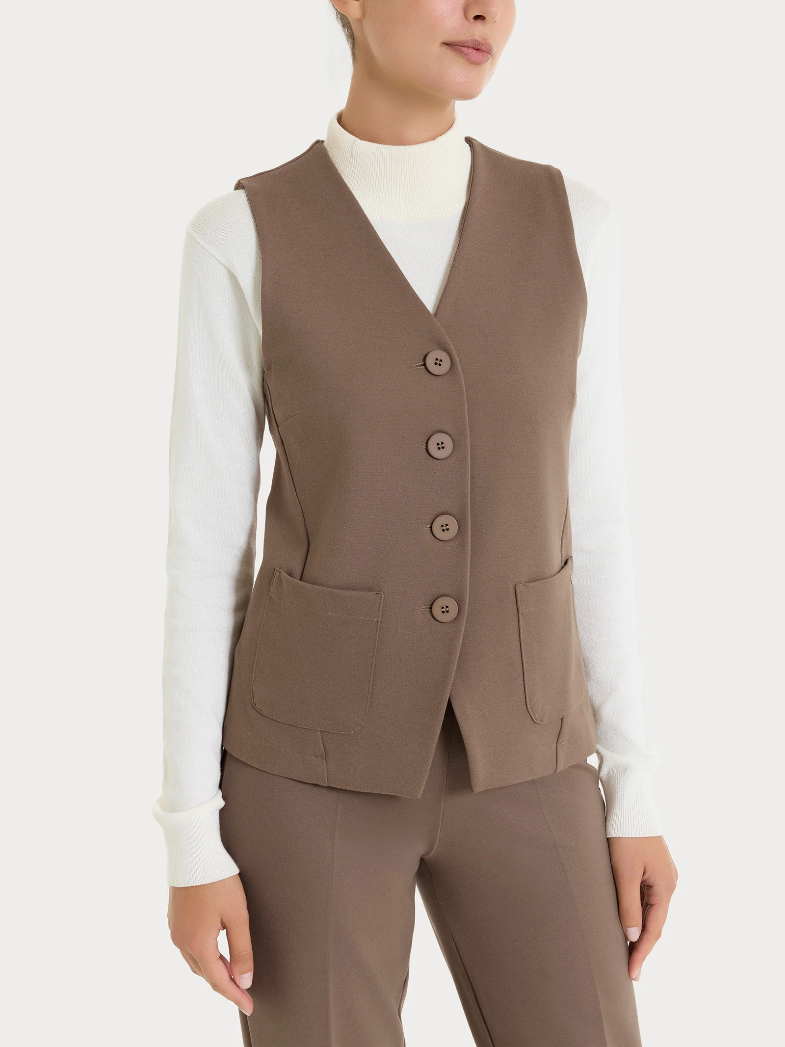 Gilet con quattro bottoni in Cashmere Compact - Pine Bark