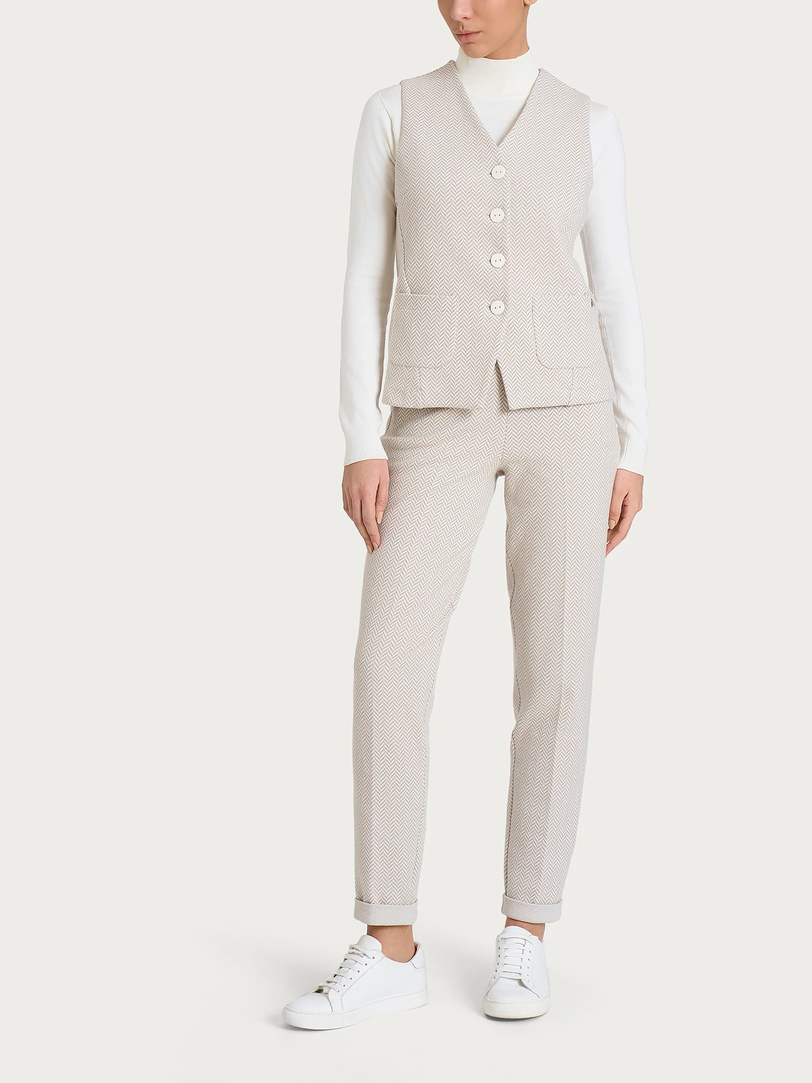 Gilet con quattro bottoni in Eco Jacquard - Fant.Avorio - Image 4