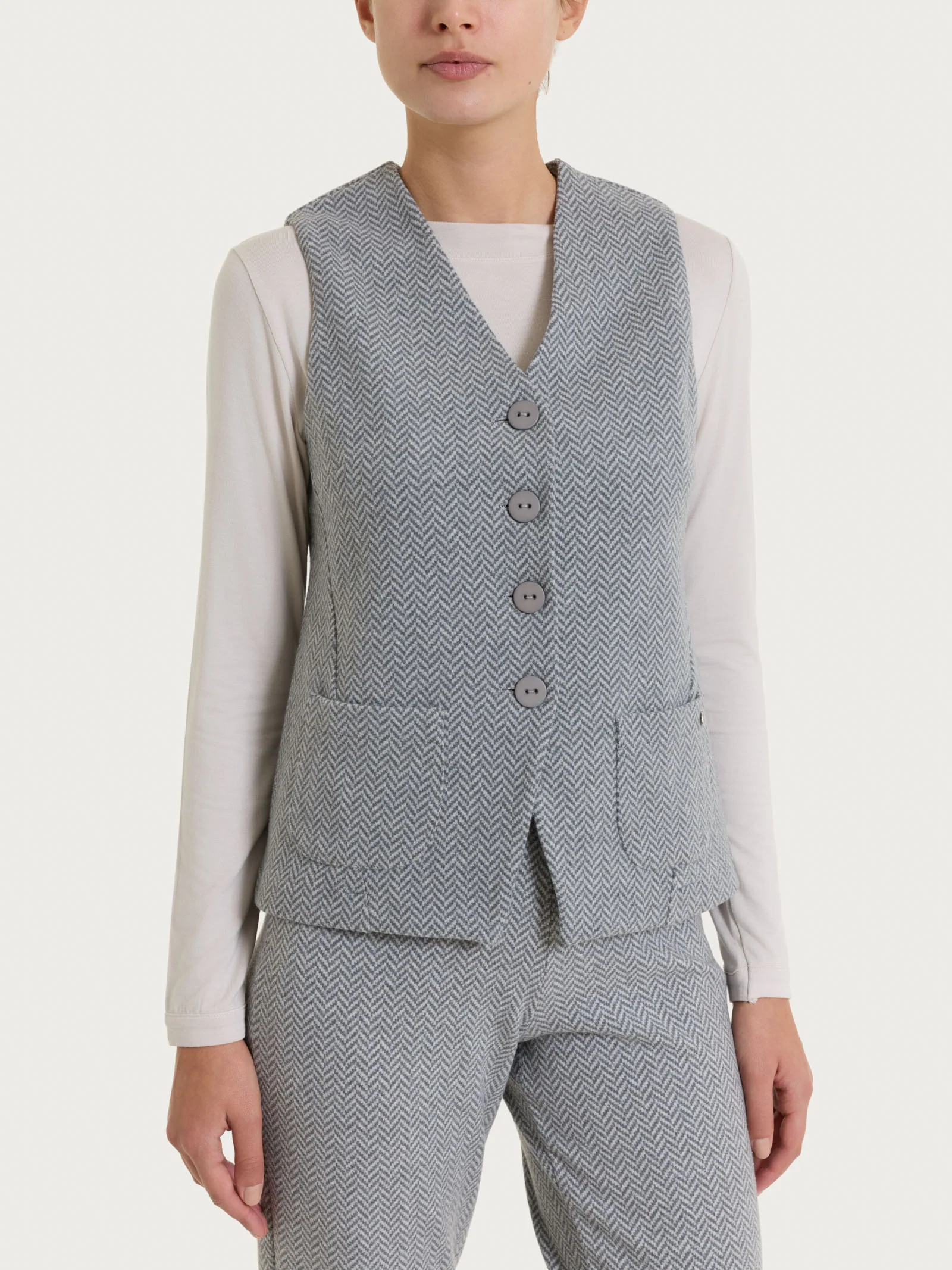 Gilet con quattro bottoni in Eco Jacquard - Fant.Grigio Mel.