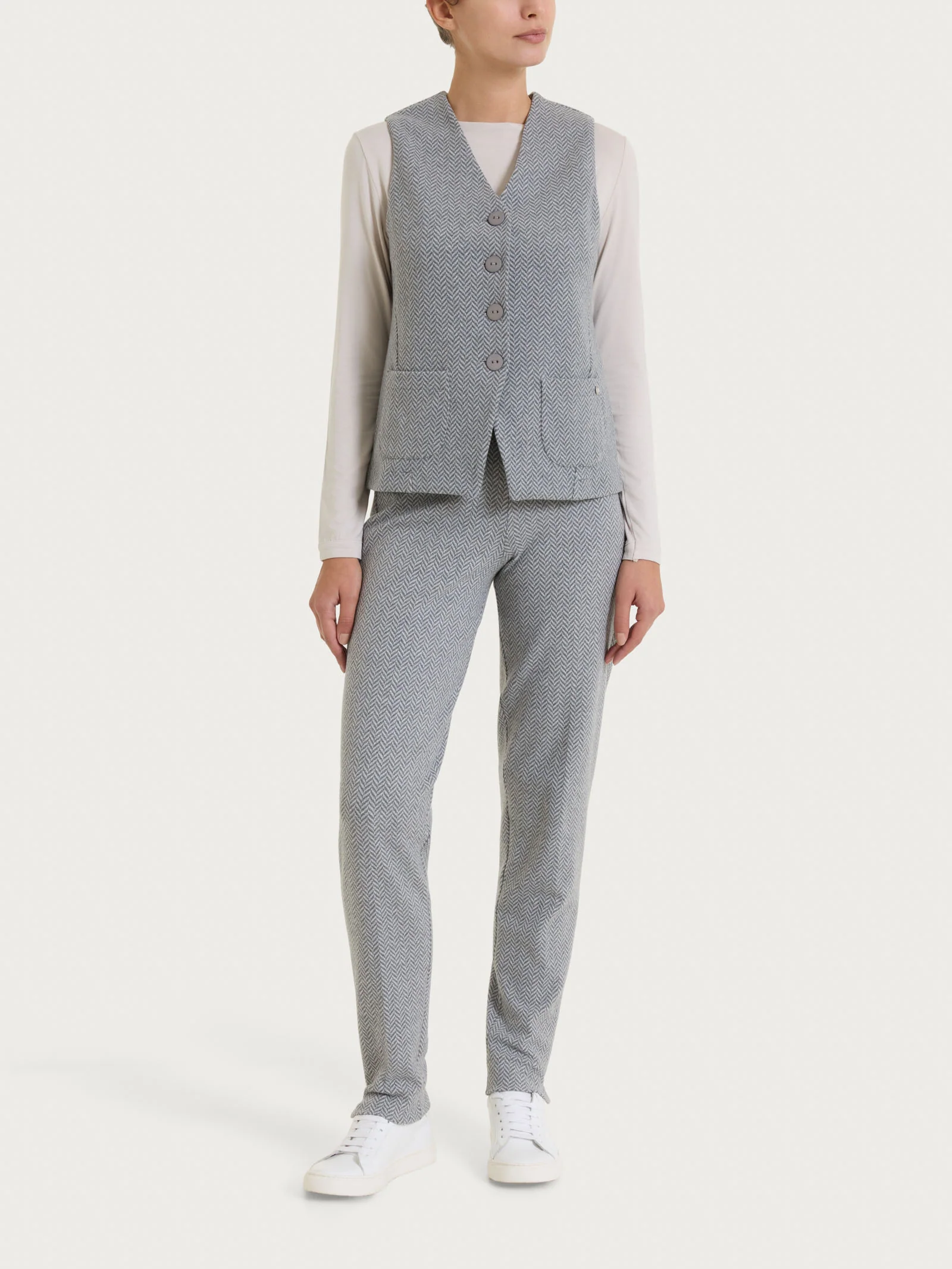 Gilet con quattro bottoni in Eco Jacquard - Fant.Grigio Mel. - Image 4