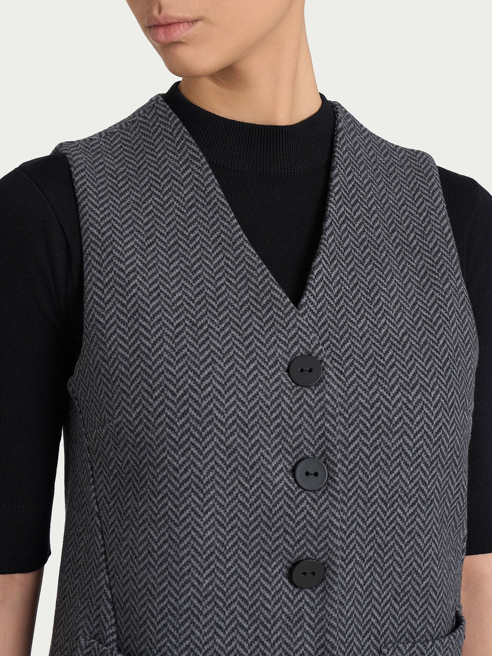 Gilet con quattro bottoni in Eco Jacquard - Fant.Oscuro Mel - Image 3