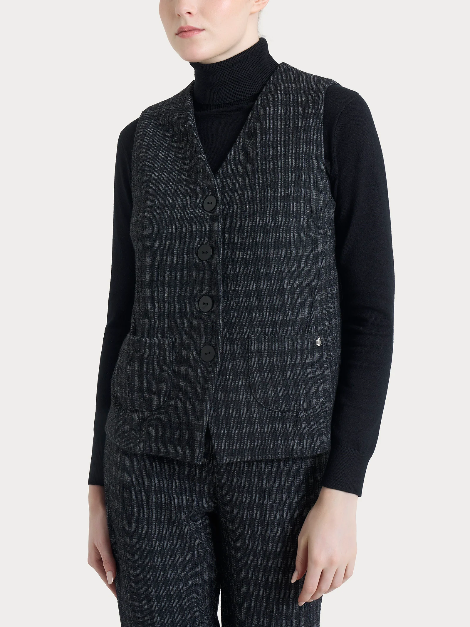 Gilet con quattro bottoni in Eco Jacquard misto lana - Fant.Nero