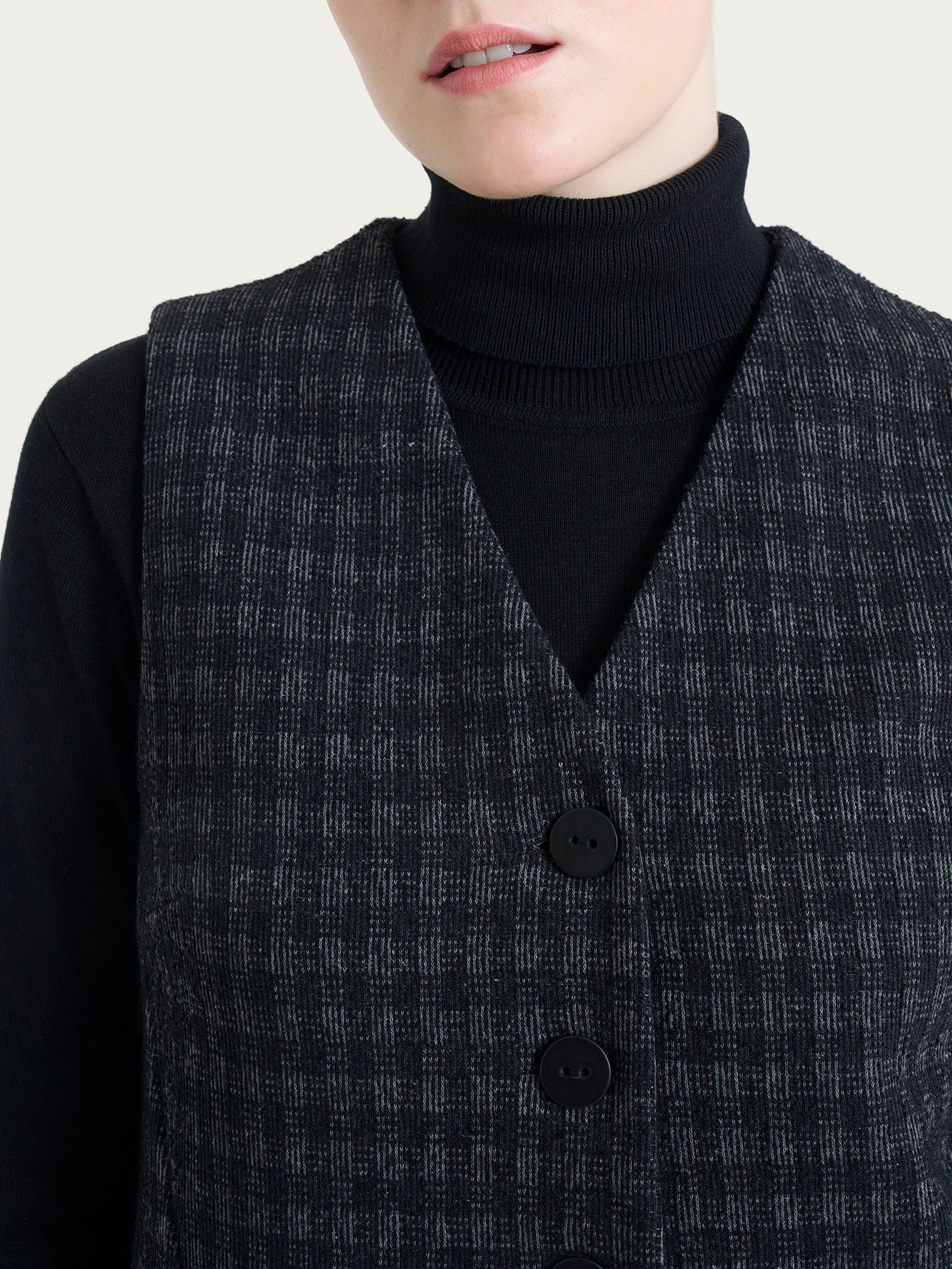 Gilet con quattro bottoni in Eco Jacquard misto lana - Fant.Nero - Image 4