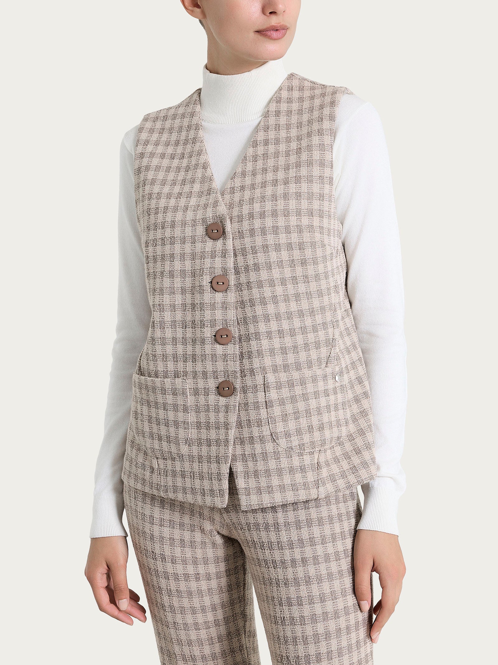 Gilet con quattro bottoni in Eco Jacquard misto lana - Fant. Pine Bark