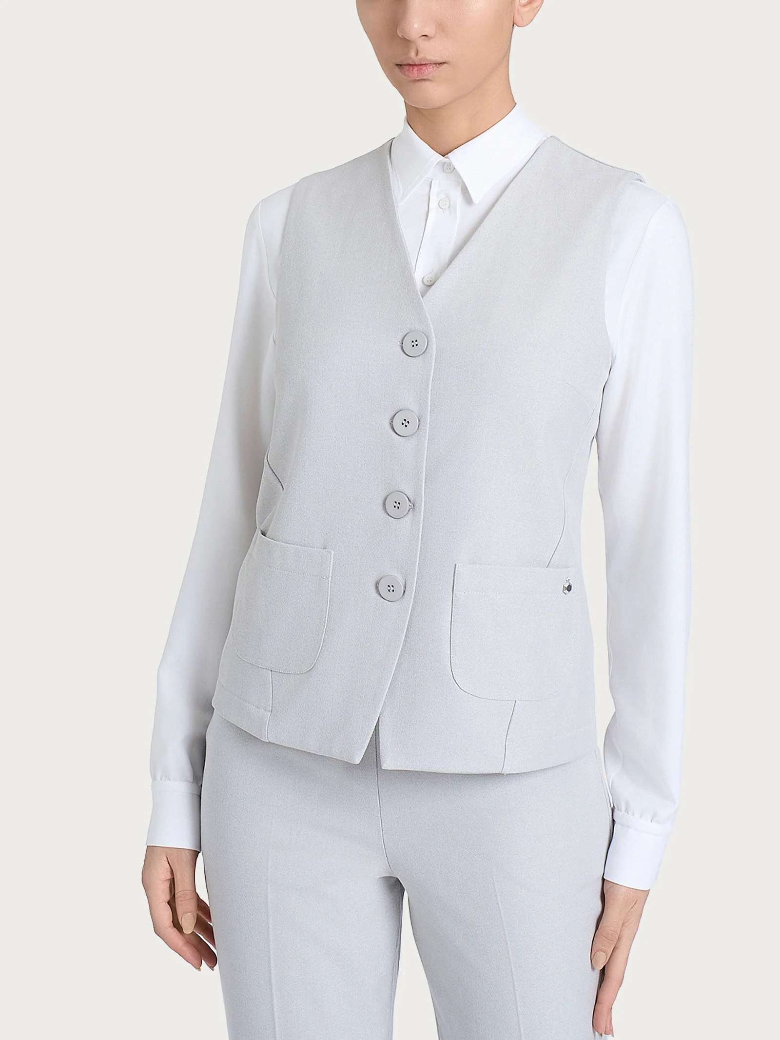Gilet con quattro bottoni in Flannel Twill - Ghiaia Mel.