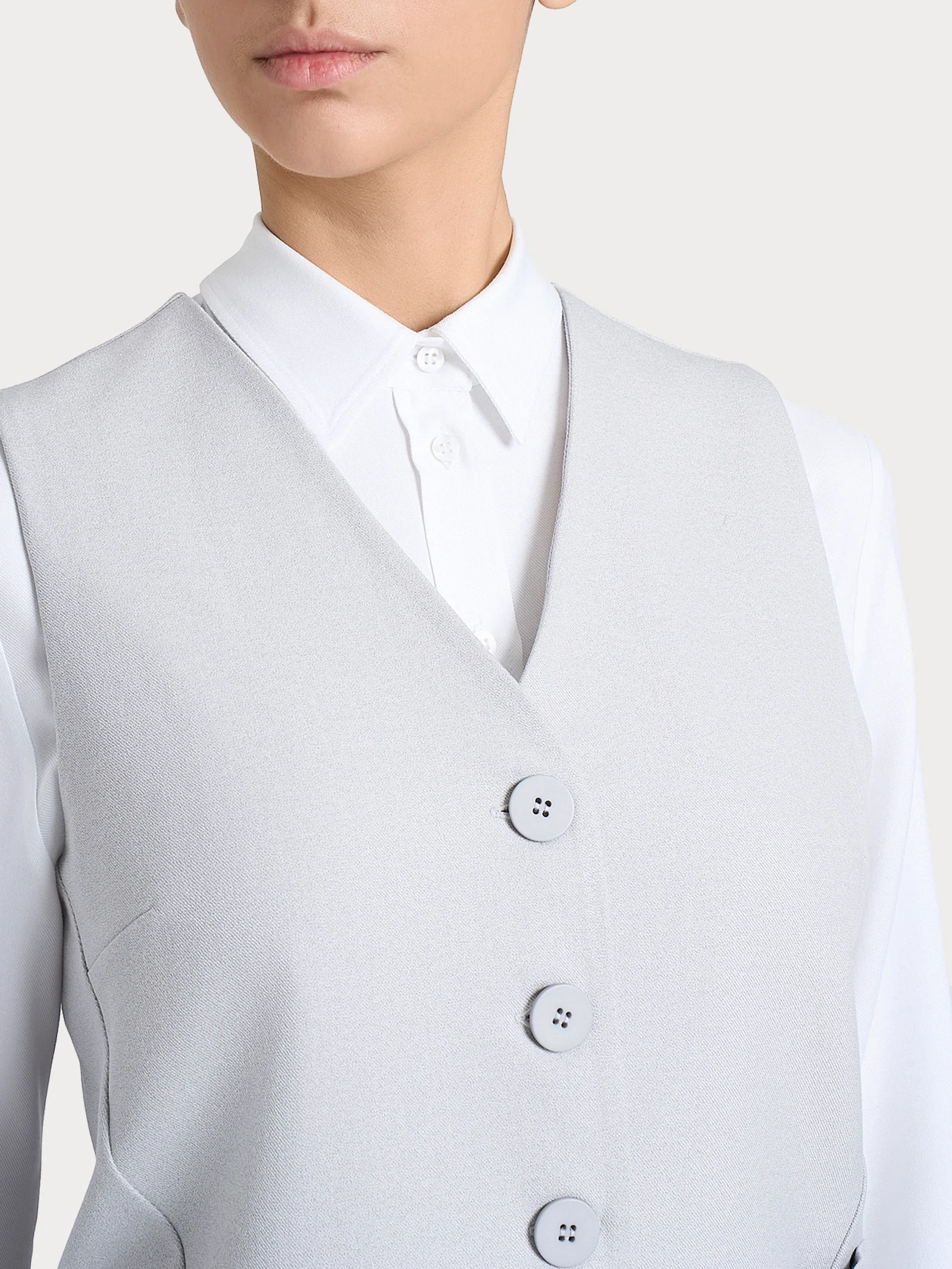 Gilet con quattro bottoni in Flannel Twill - Ghiaia Mel. - Image 3