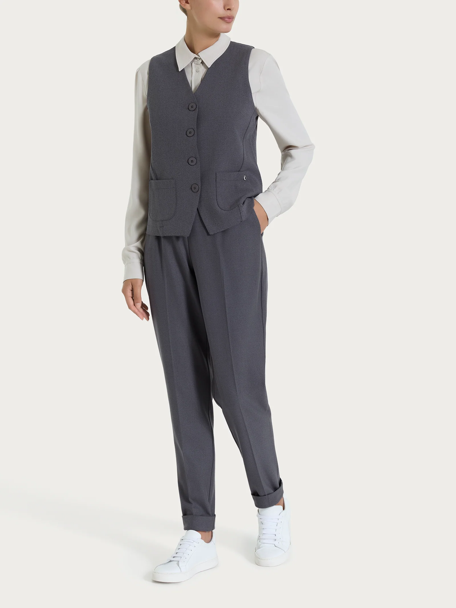 Gilet con quattro bottoni in Flannel Twill - Ardesia Mel. - Image 4