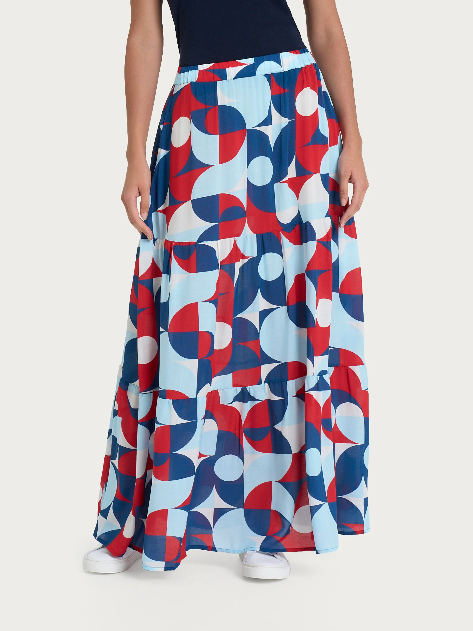 Gonna lunga con geometric pattern in Ecoseta - Fant. Blueberry
