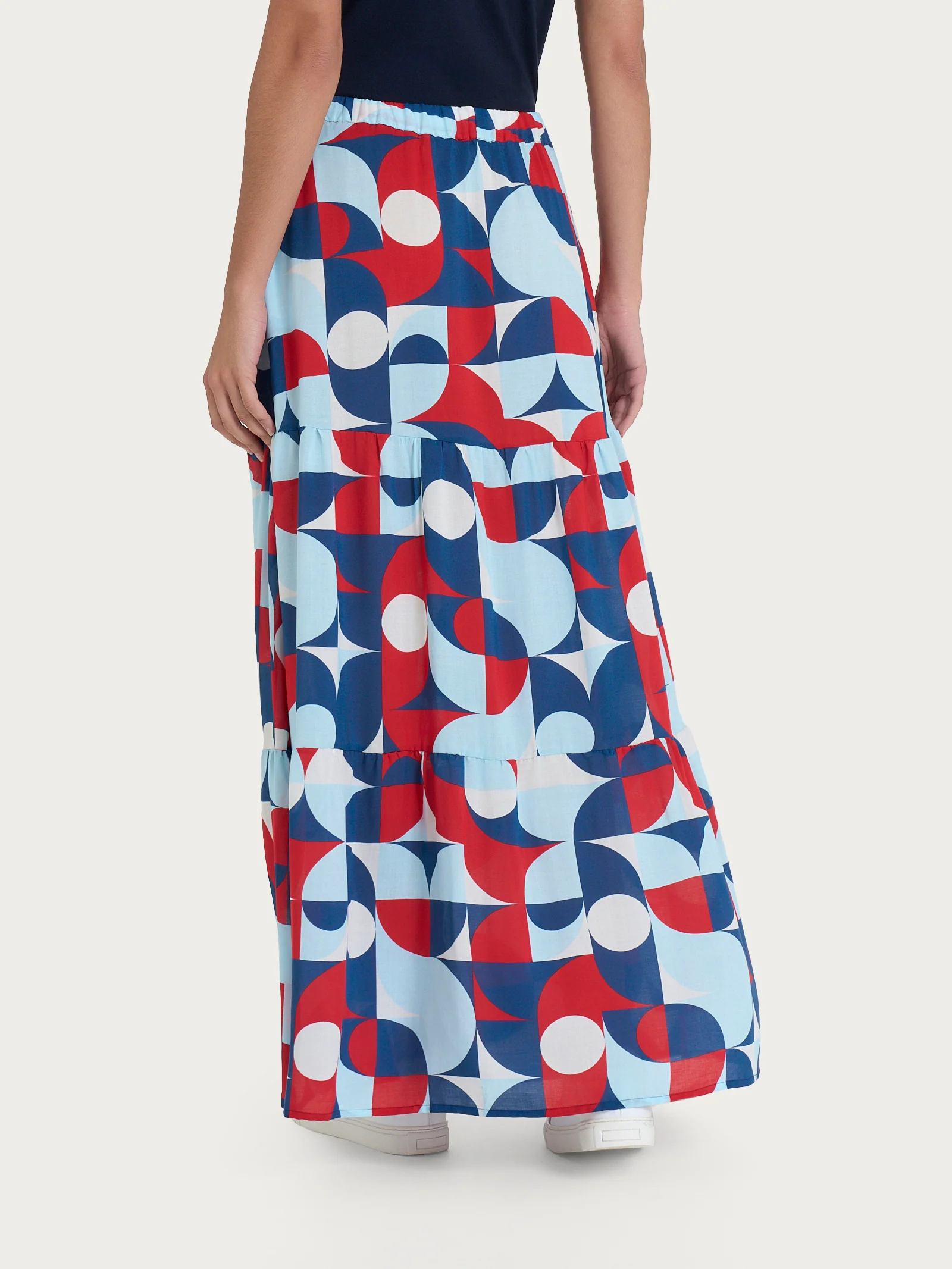 Gonna lunga con geometric pattern in Ecoseta - Fant. Blueberry - Image 2