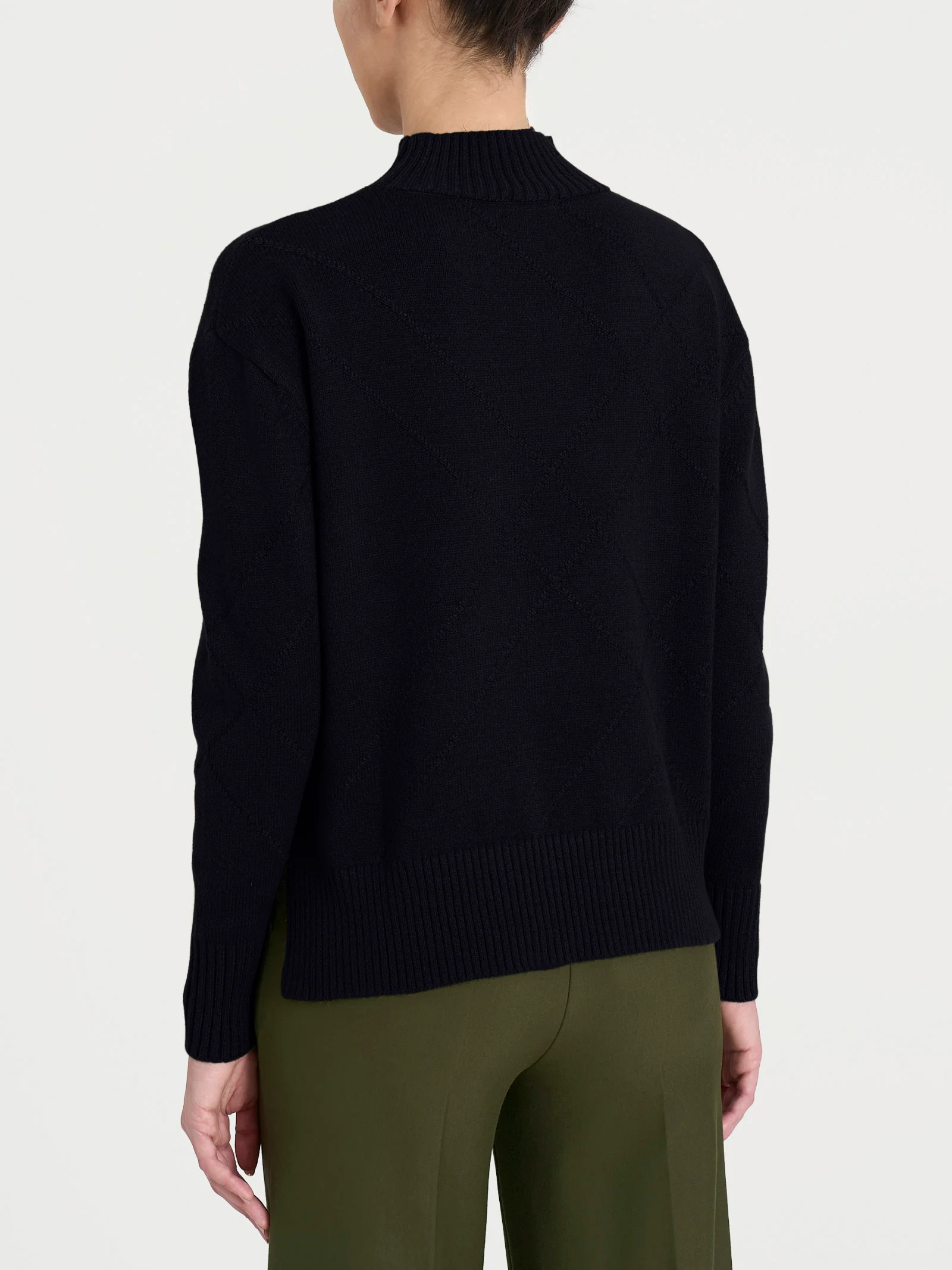 Lupetto con fantasia check diagonale in Super Soft	 - Nero - Image 2
