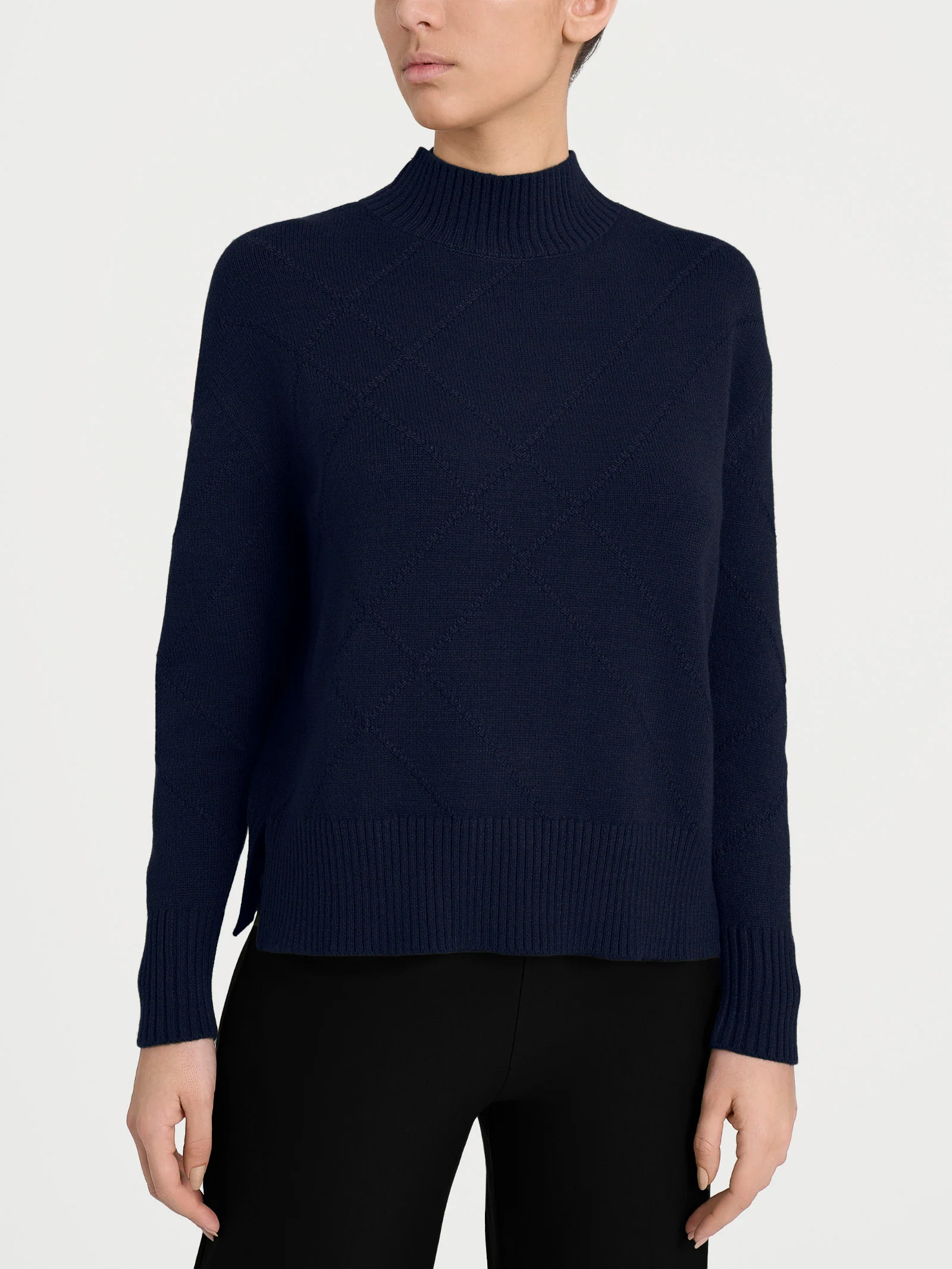 Lupetto con fantasia check diagonale in Super Soft - Bleu