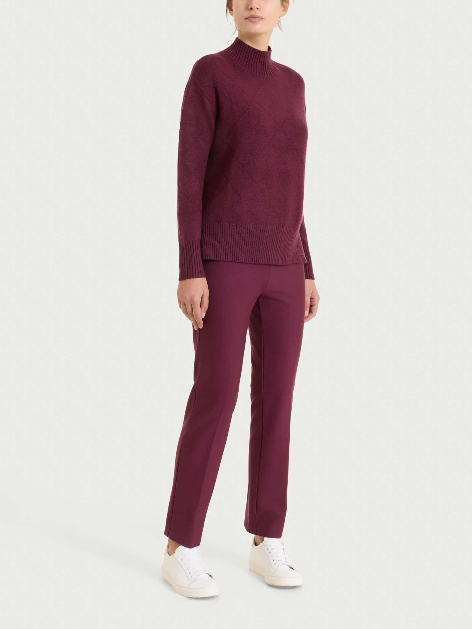 Lupetto con fantasia check diagonale in Super Soft - Fig - Image 4