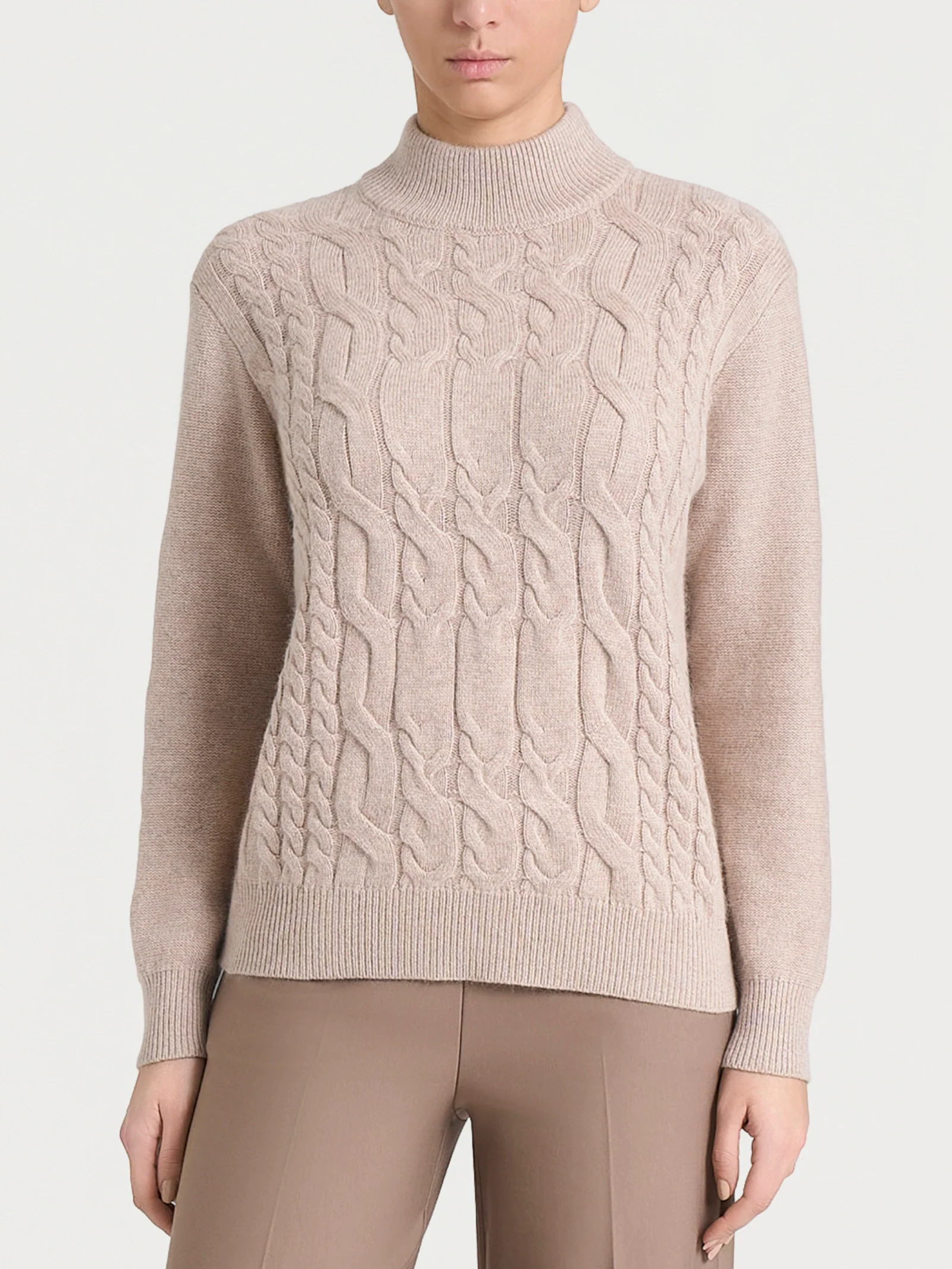 Lupetto con trecce alternate in Natural Soft - Zenzero Mel.