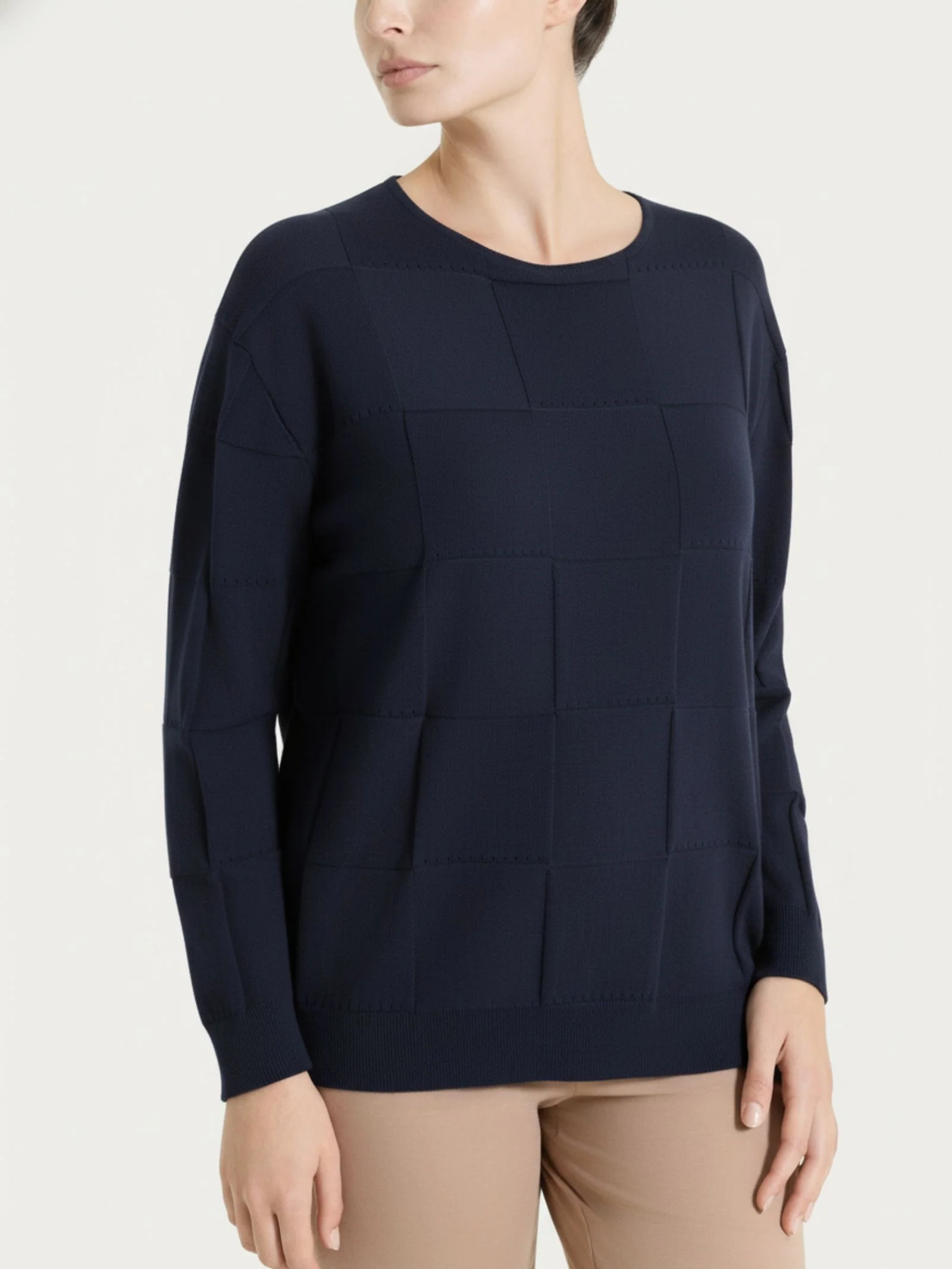 Maglia a manica lunga con fantasia check in Puro Cotone - Bleu