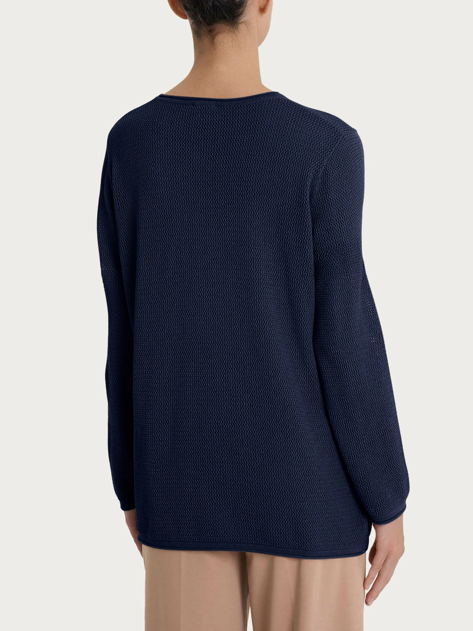 Maglia a manica lunga con punto rete in puro cotone - Bleu - Image 2