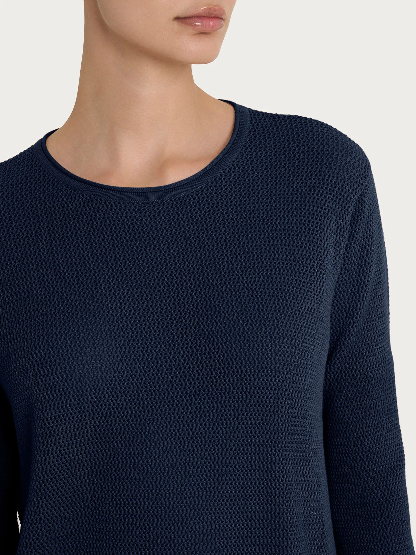Maglia a manica lunga con punto rete in puro cotone - Bleu - Image 3