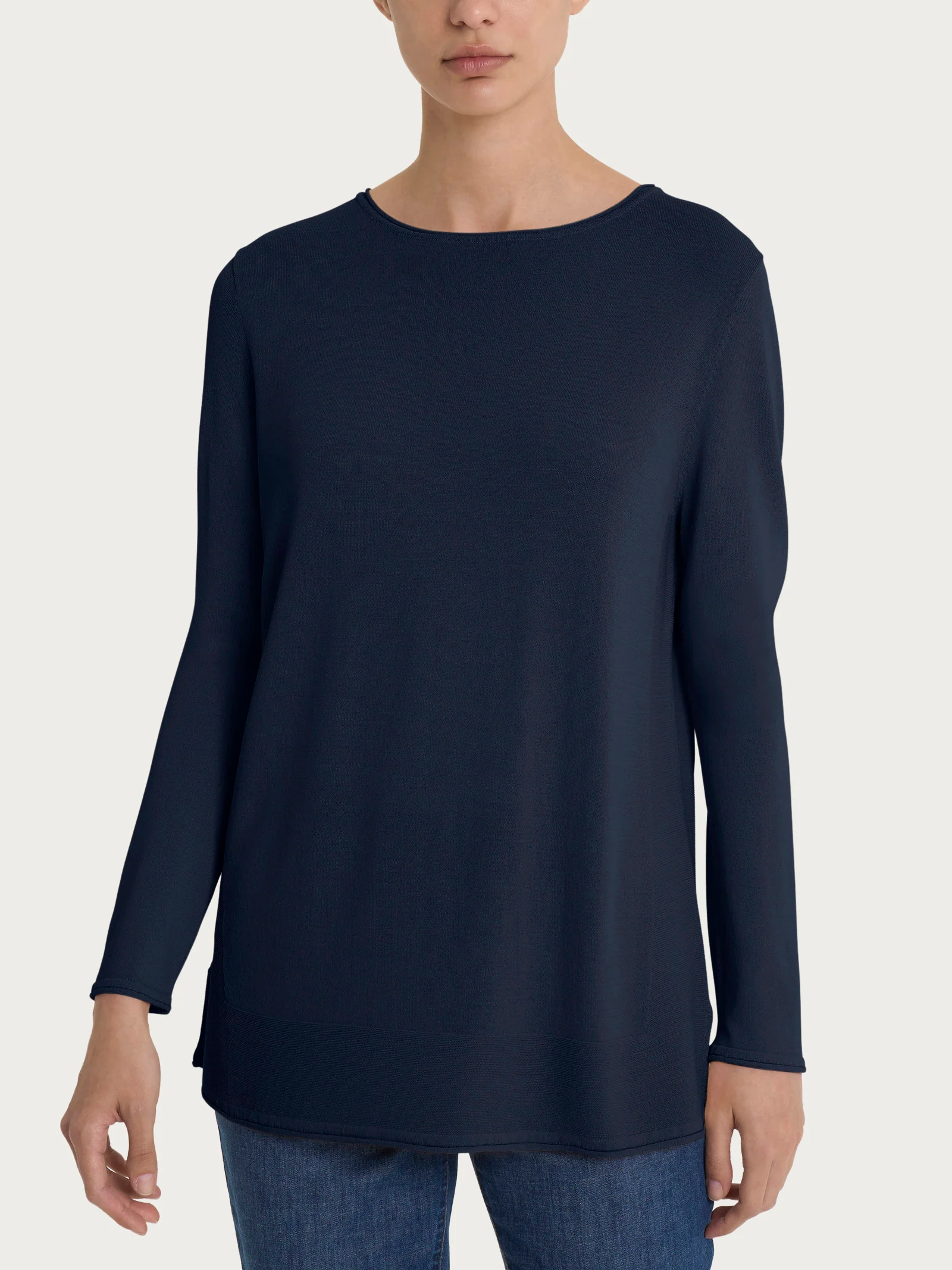 Maglia con collo a barchetta in Crêpe - Bleu