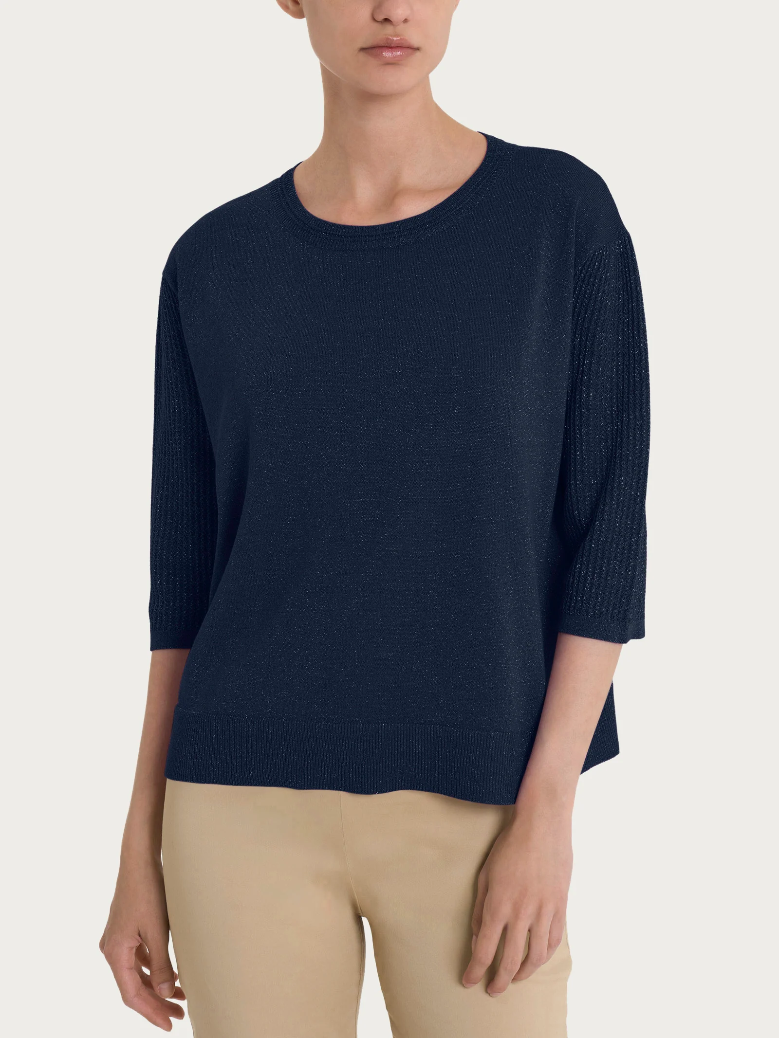Maglia con collo a barchetta in Crêpe Lurex - Bleu
