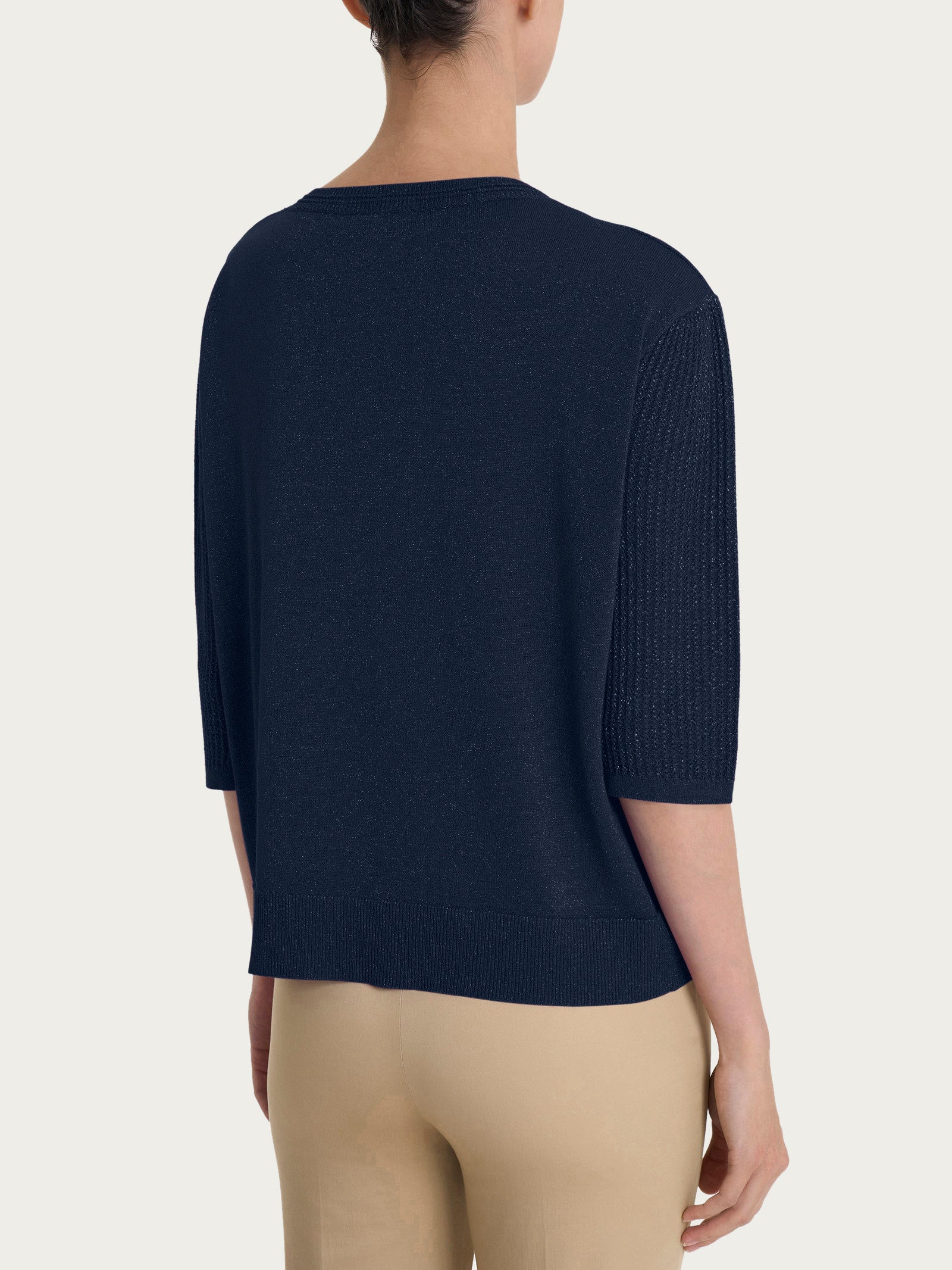 Maglia con collo a barchetta in Crêpe Lurex - Bleu - Image 2