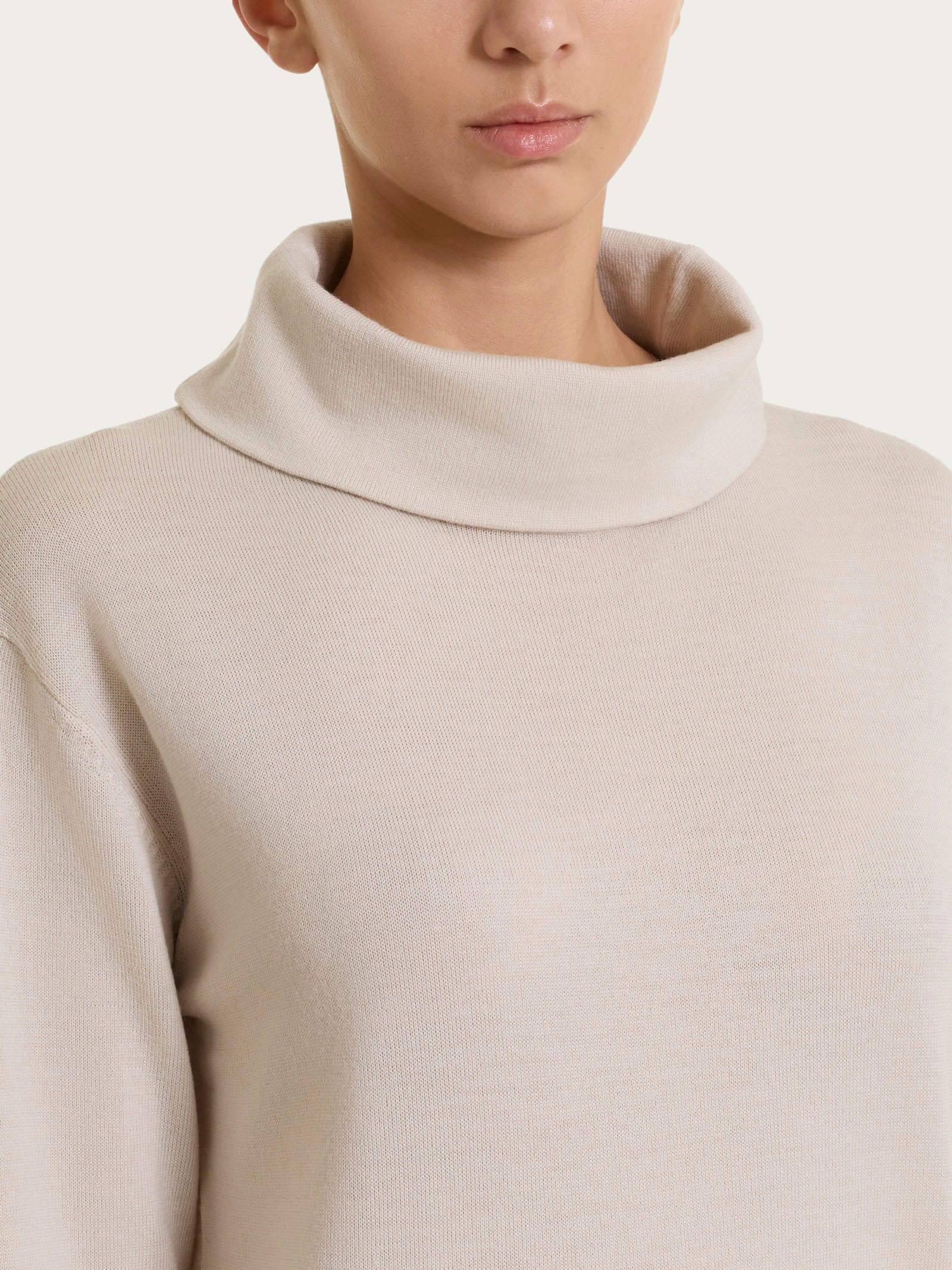 Maglia con collo a ciambella in Merino Soft - Champignon - Image 3