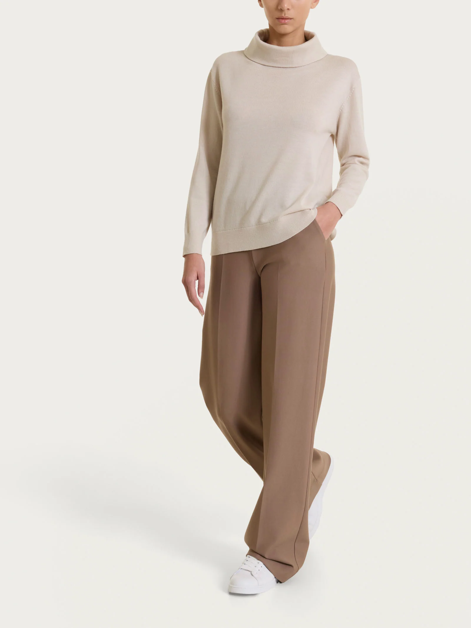 Maglia con collo a ciambella in Merino Soft - Champignon - Image 4