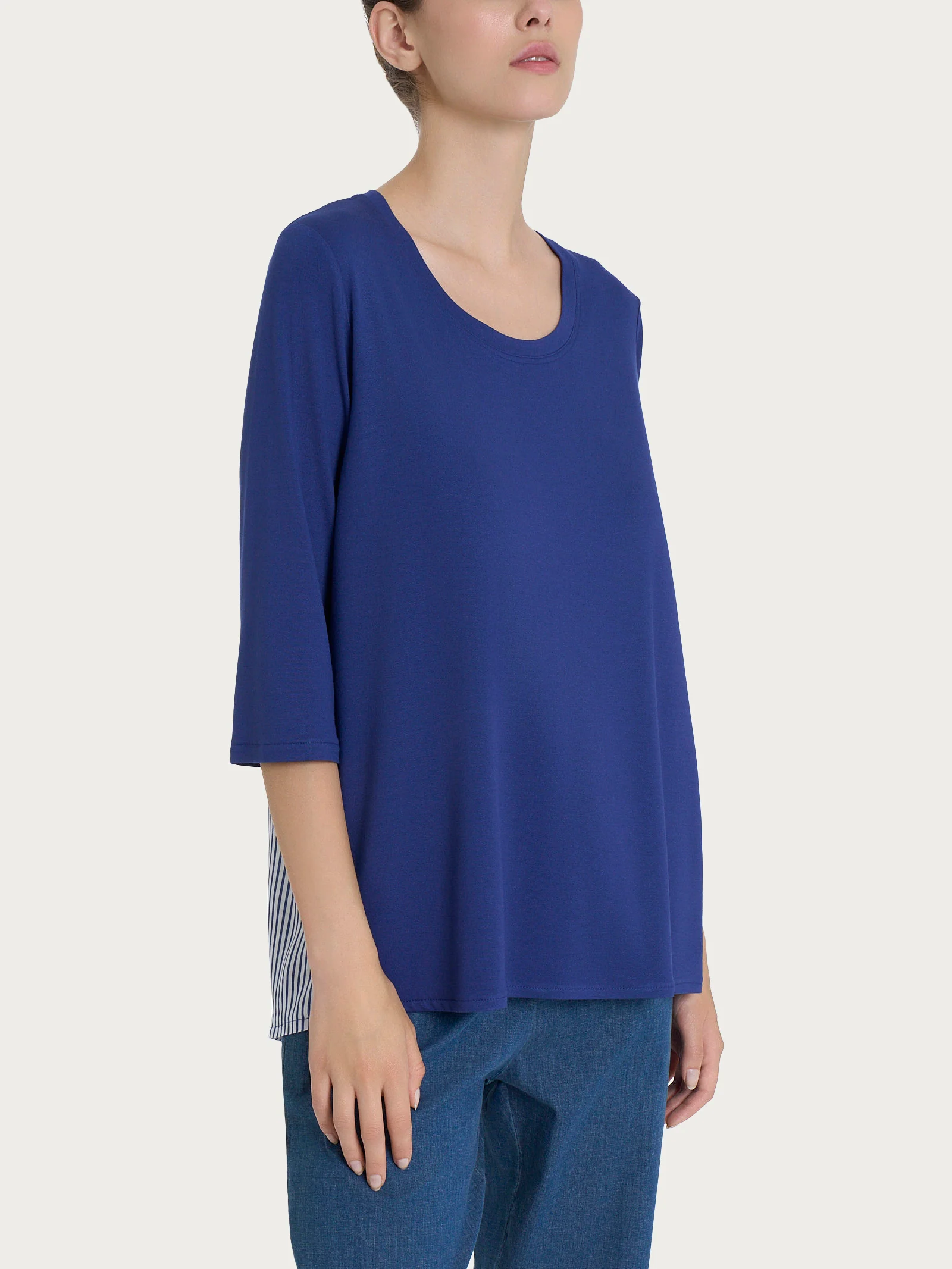 Maglia con manica 3/4 e retro con stripes in Misto Viscosa - Fant. Blueberry