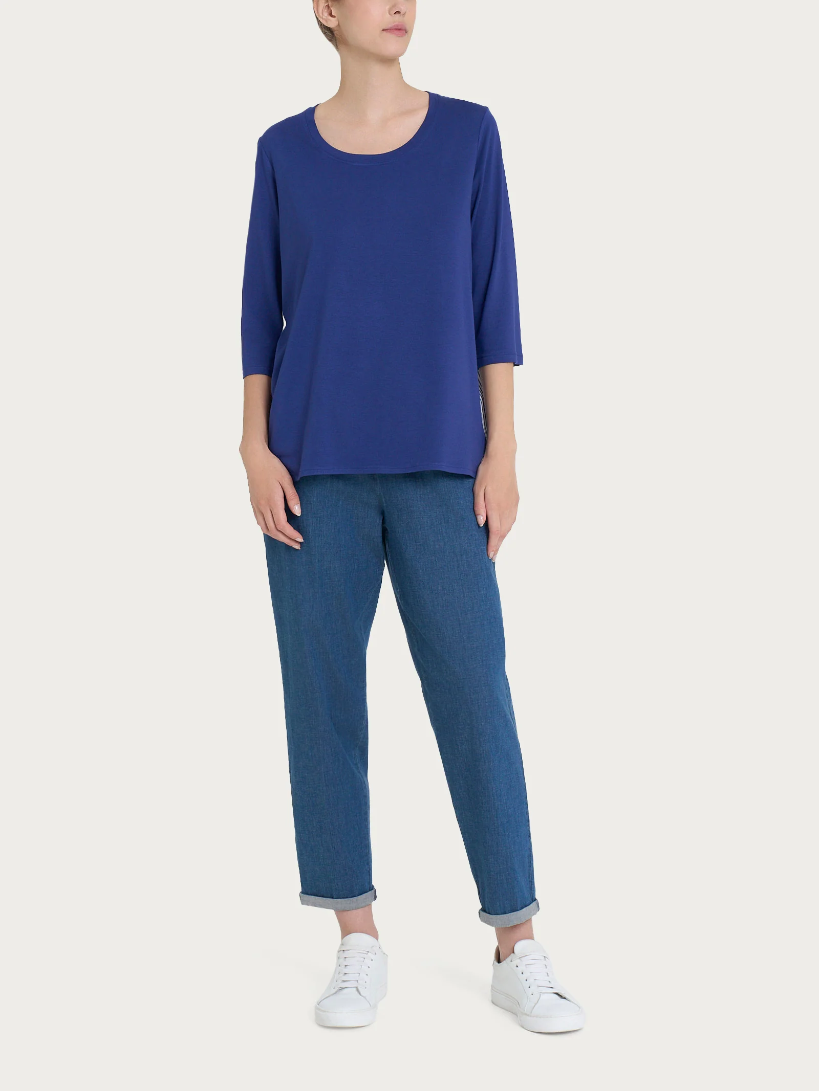 Maglia con manica 3/4 e retro con stripes in Misto Viscosa - Fant. Blueberry - Image 4