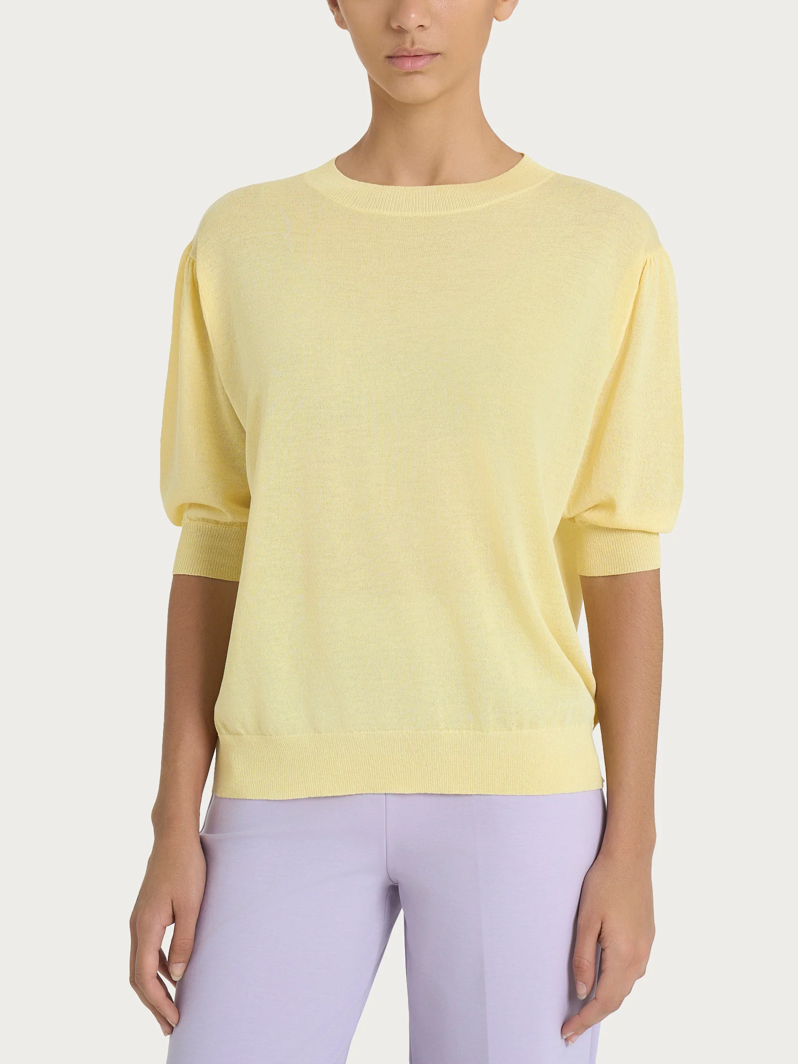 Maglia con manica a palloncino in Crêpe - Pale Banana