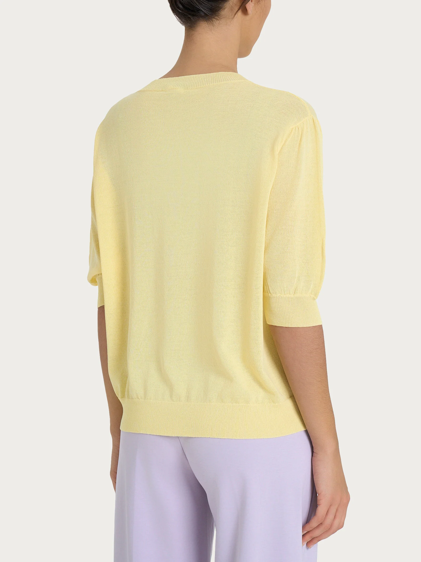 Maglia con manica a palloncino in Crêpe - Pale Banana - Image 2
