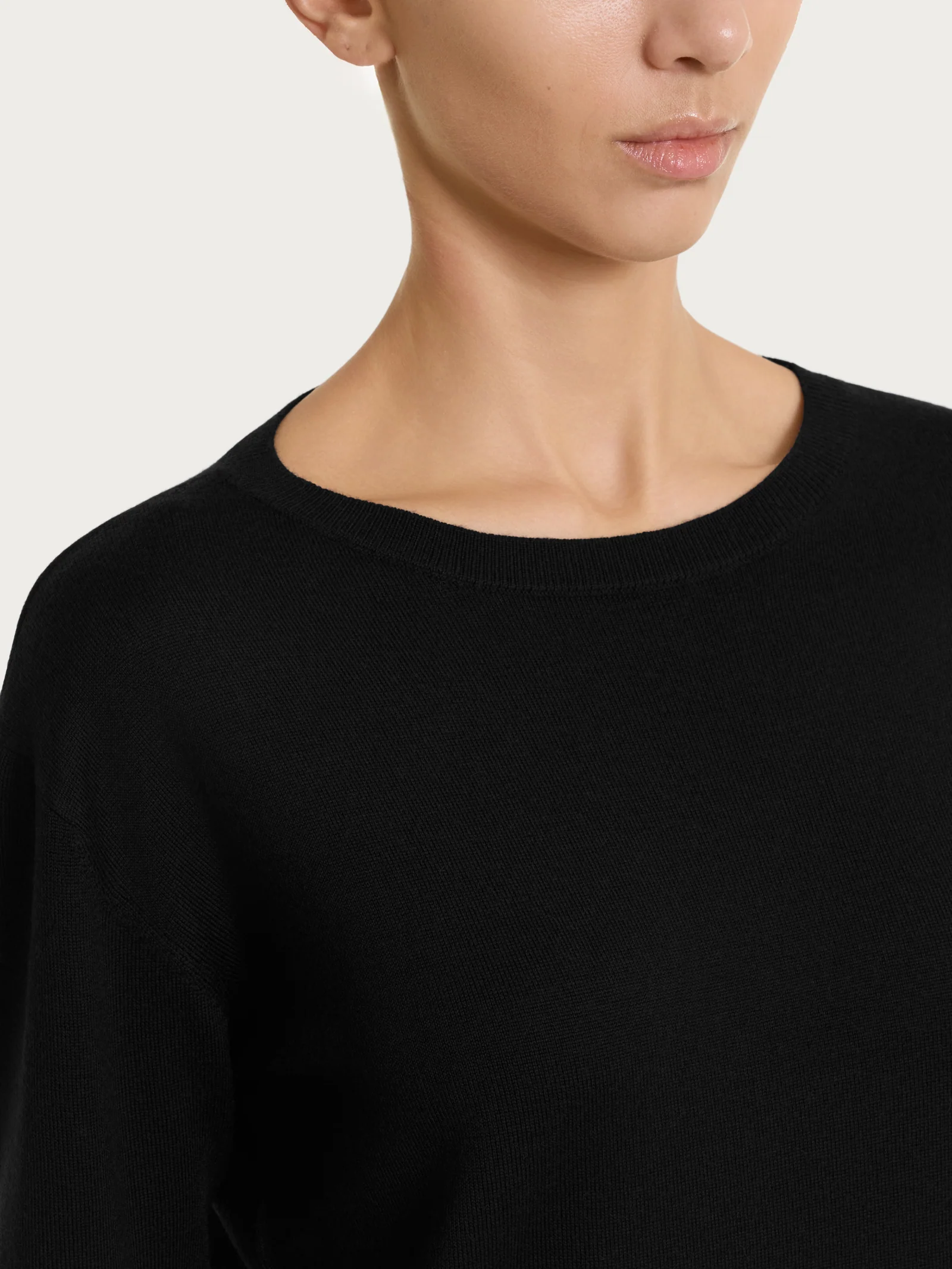 Maglia con scollo a barchetta in Merino Soft - Nero - Image 3
