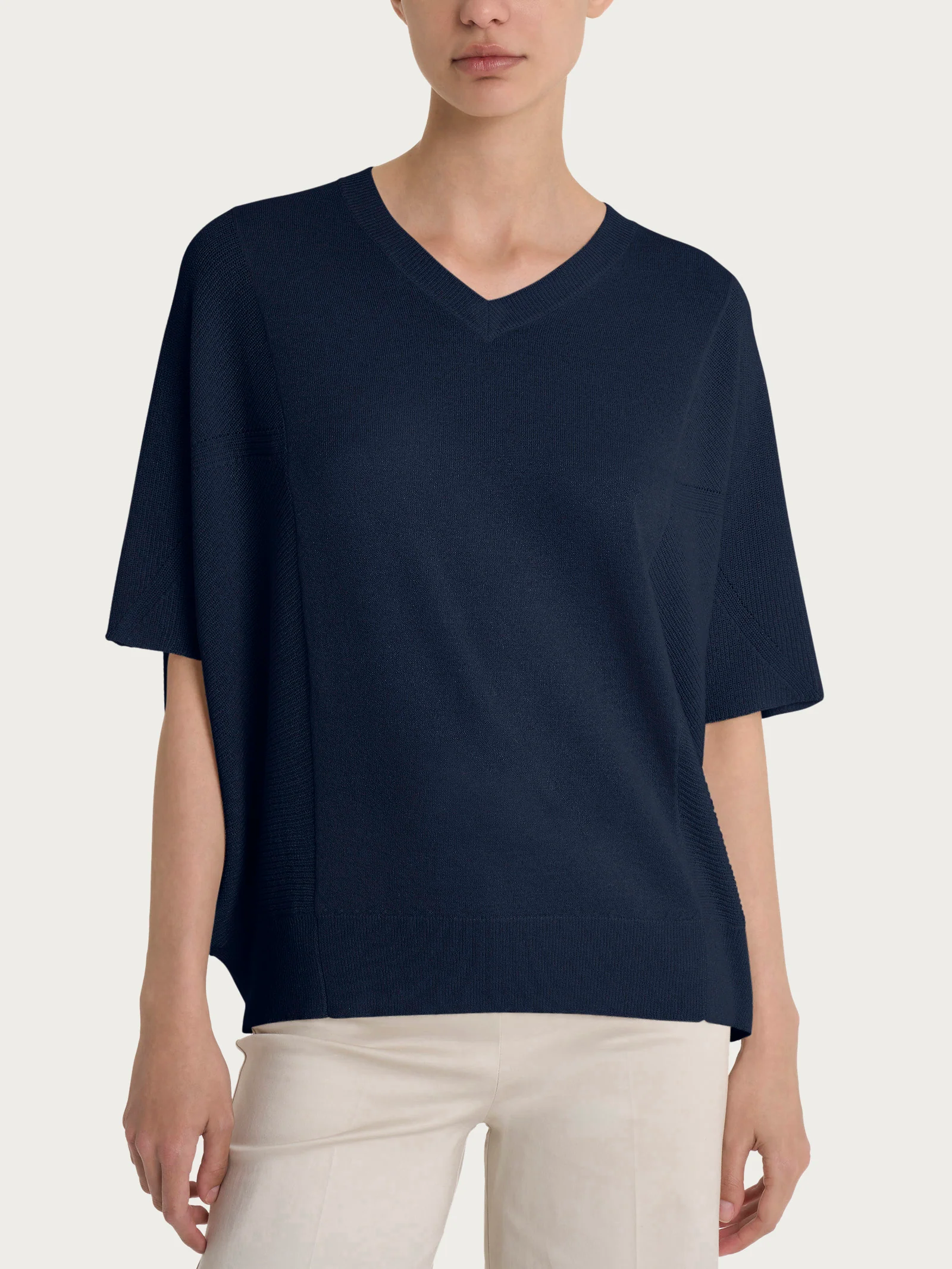 Maglia con scollo a V in Crêpe Lurex - Bleu