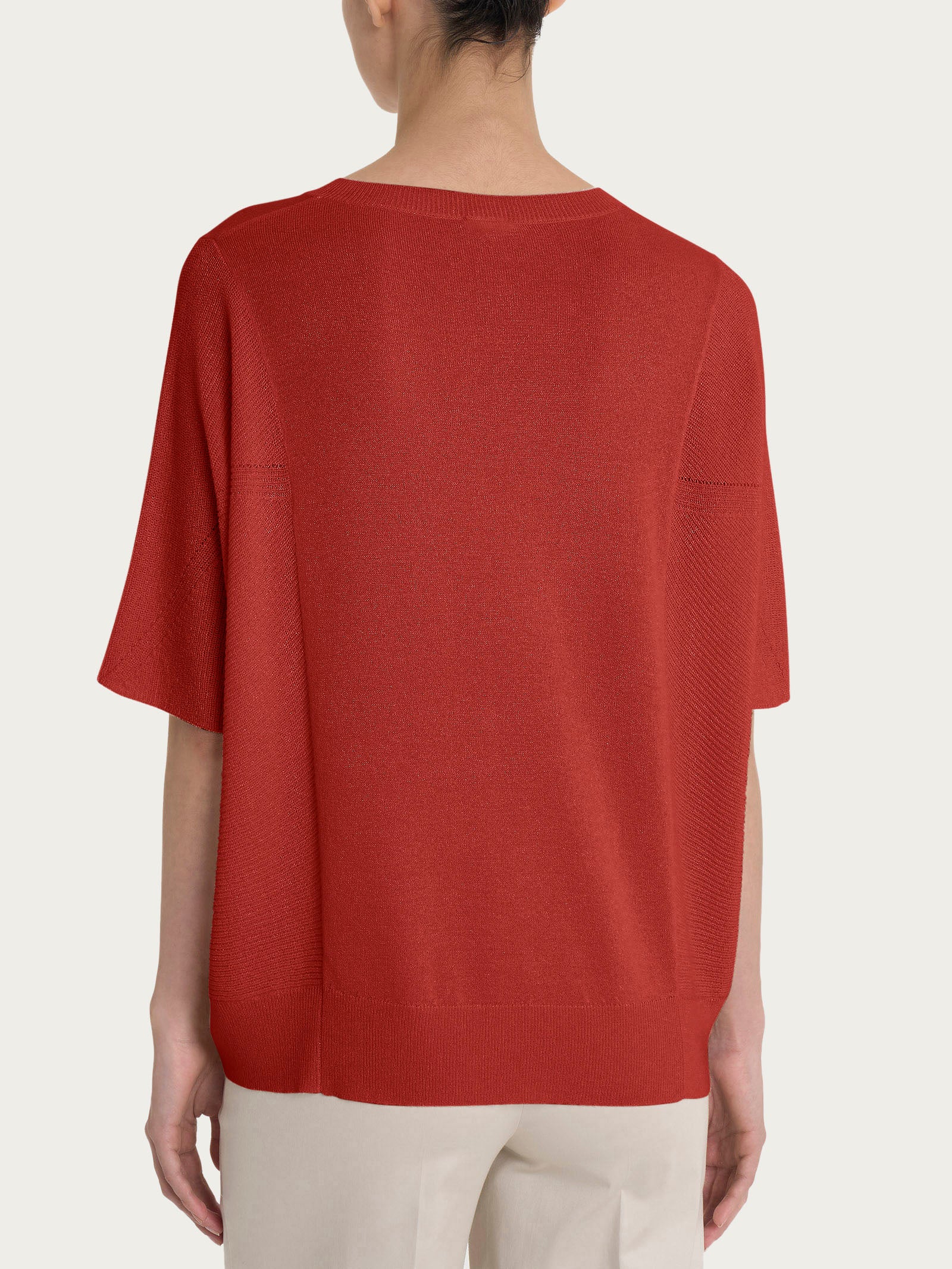 Maglia con scollo a V in Crêpe Lurex - Red Ochre - Image 2