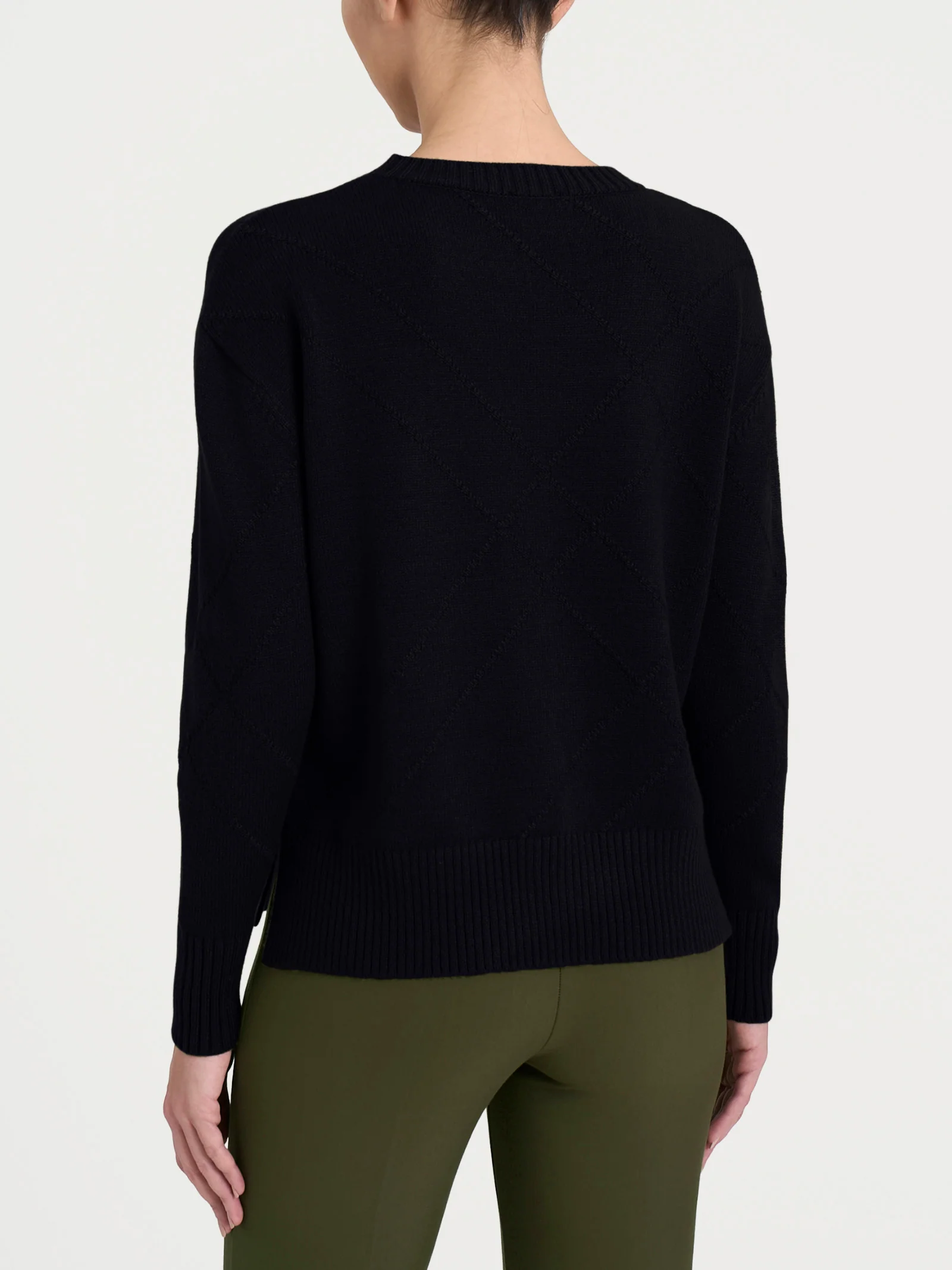 Maglia girocollo con fantasia check diagonale in Super Soft - Nero - Image 2
