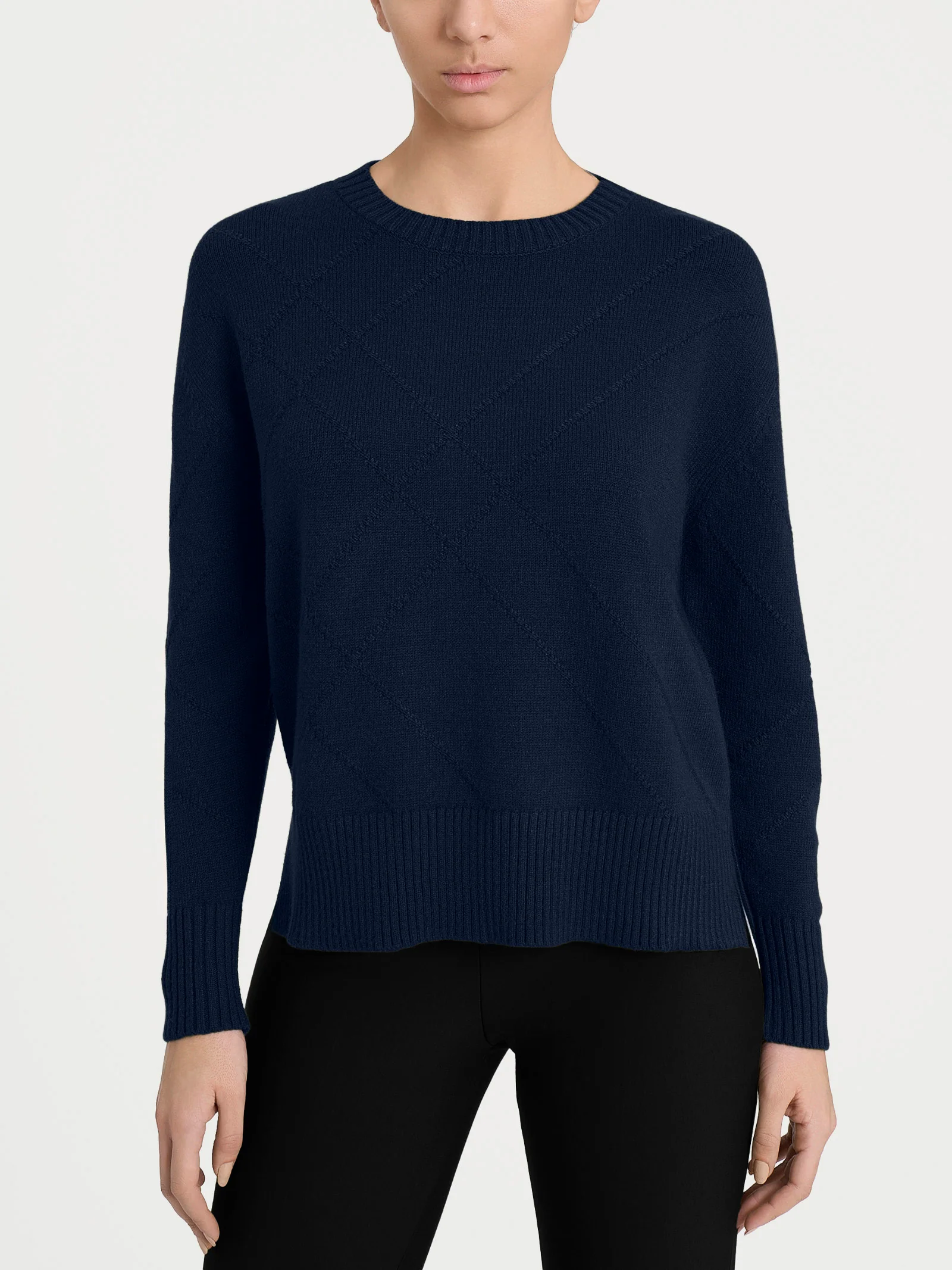 Maglia girocollo con fantasia check diagonale in Super Soft - Bleu