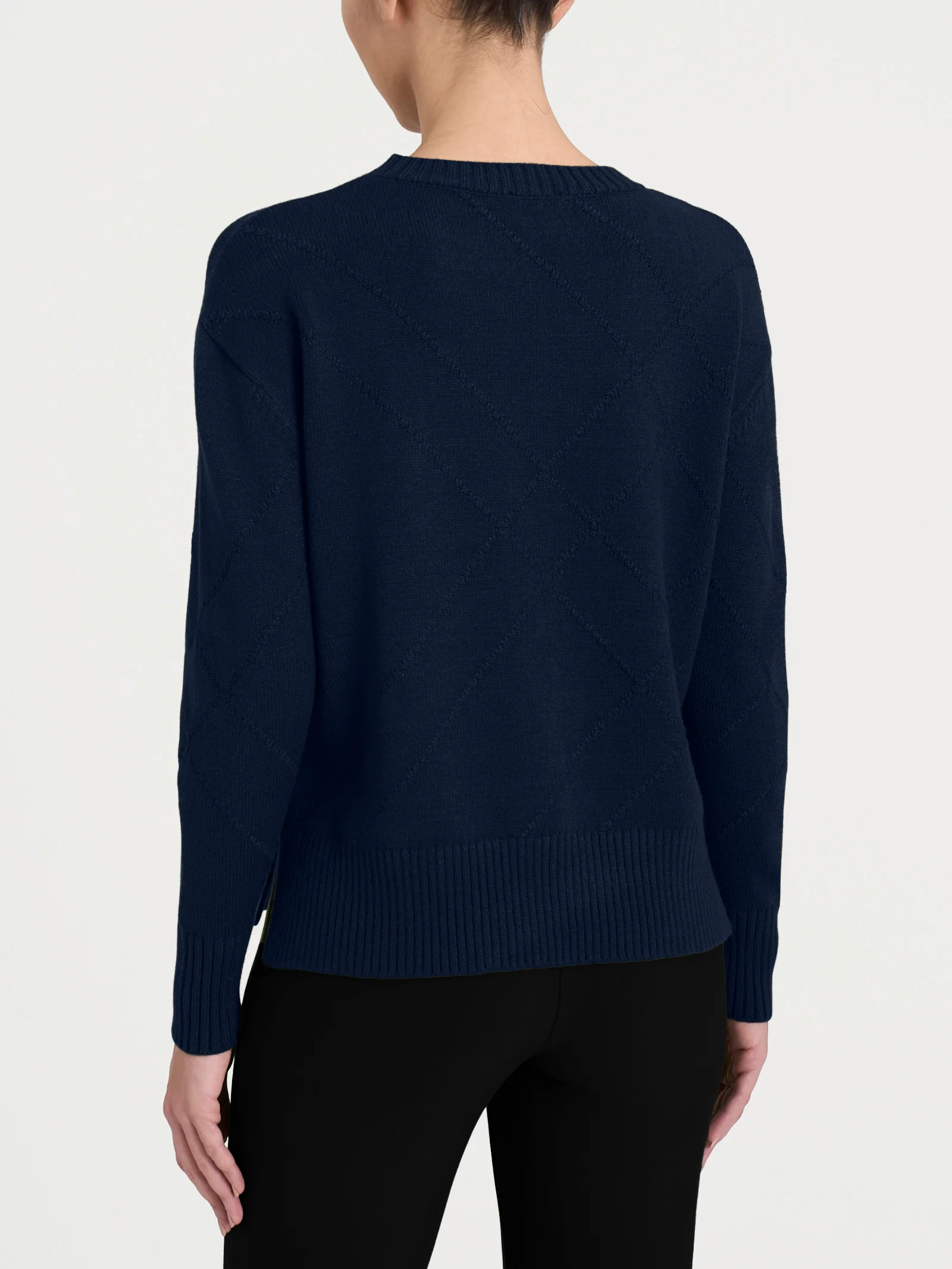 Maglia girocollo con fantasia check diagonale in Super Soft - Bleu - Image 2