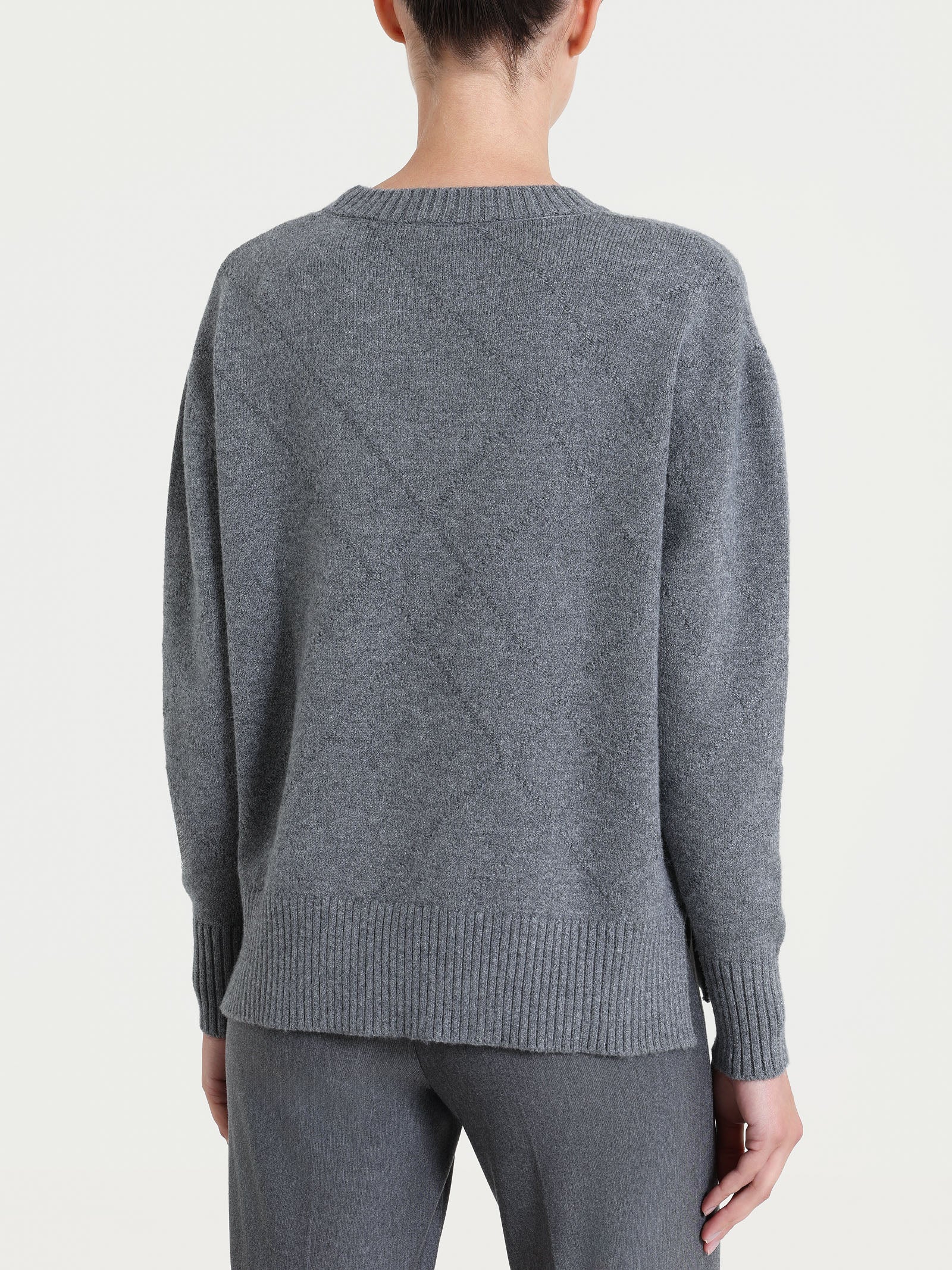 Maglia girocollo con fantasia check diagonale in Super Soft - Ferro Mel. - Image 2