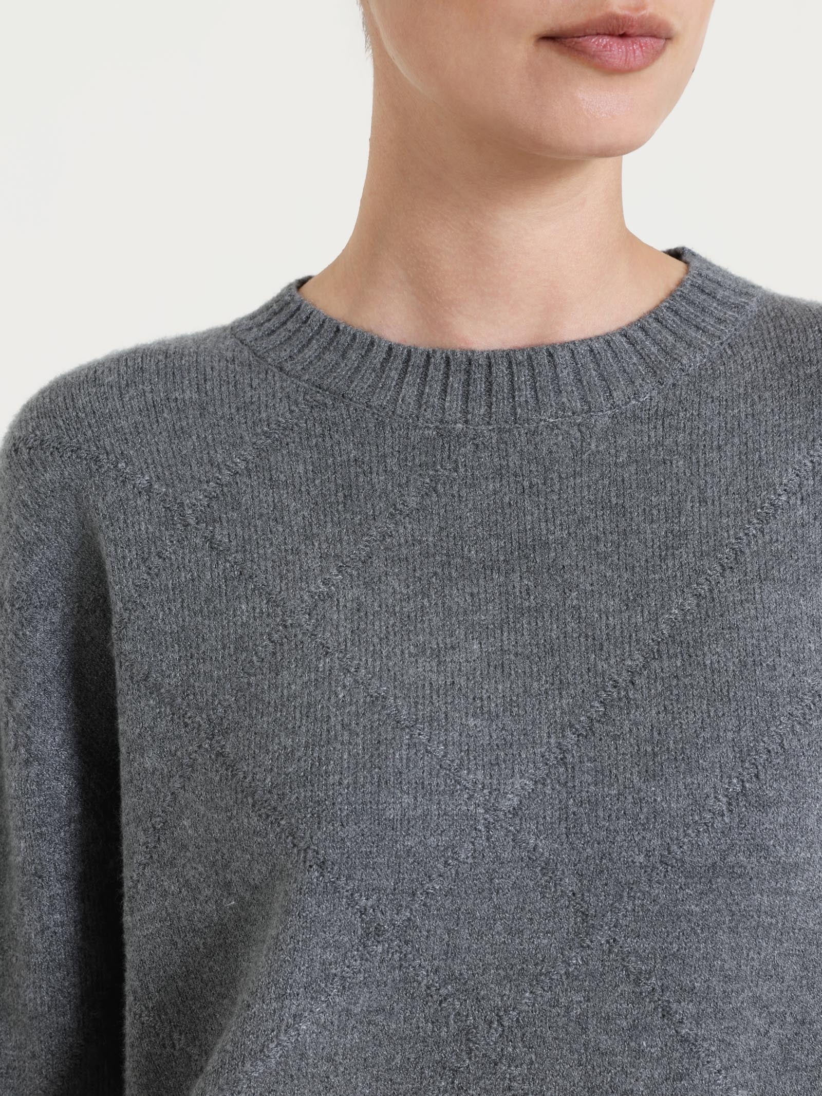 Maglia girocollo con fantasia check diagonale in Super Soft - Ferro Mel. - Image 4