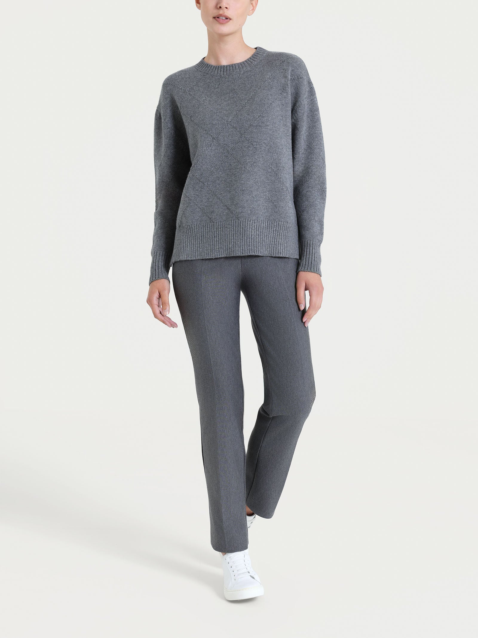 Maglia girocollo con fantasia check diagonale in Super Soft - Ferro Mel. - Image 5