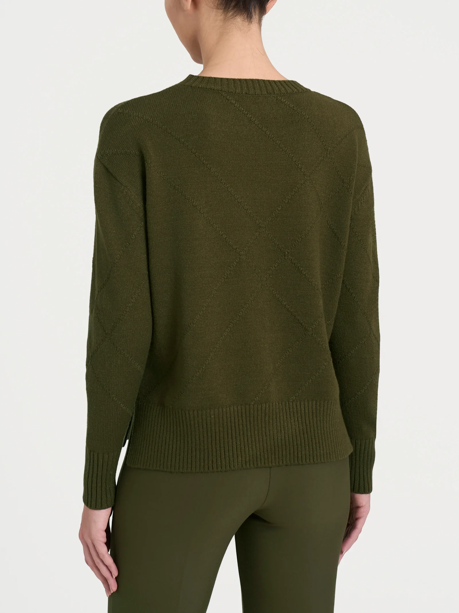 Maglia girocollo con fantasia check diagonale in Super Soft - Dark Olive - Image 2