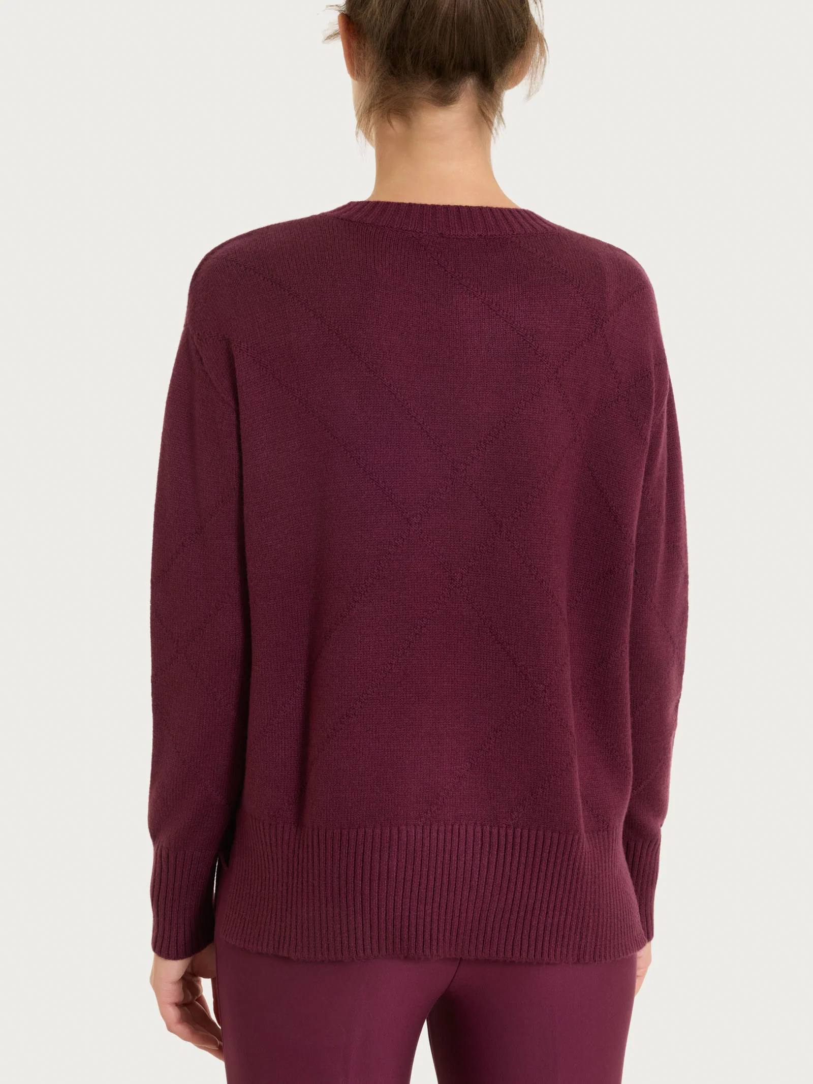 Maglia girocollo con fantasia check diagonale in Super Soft - Fig - Image 2