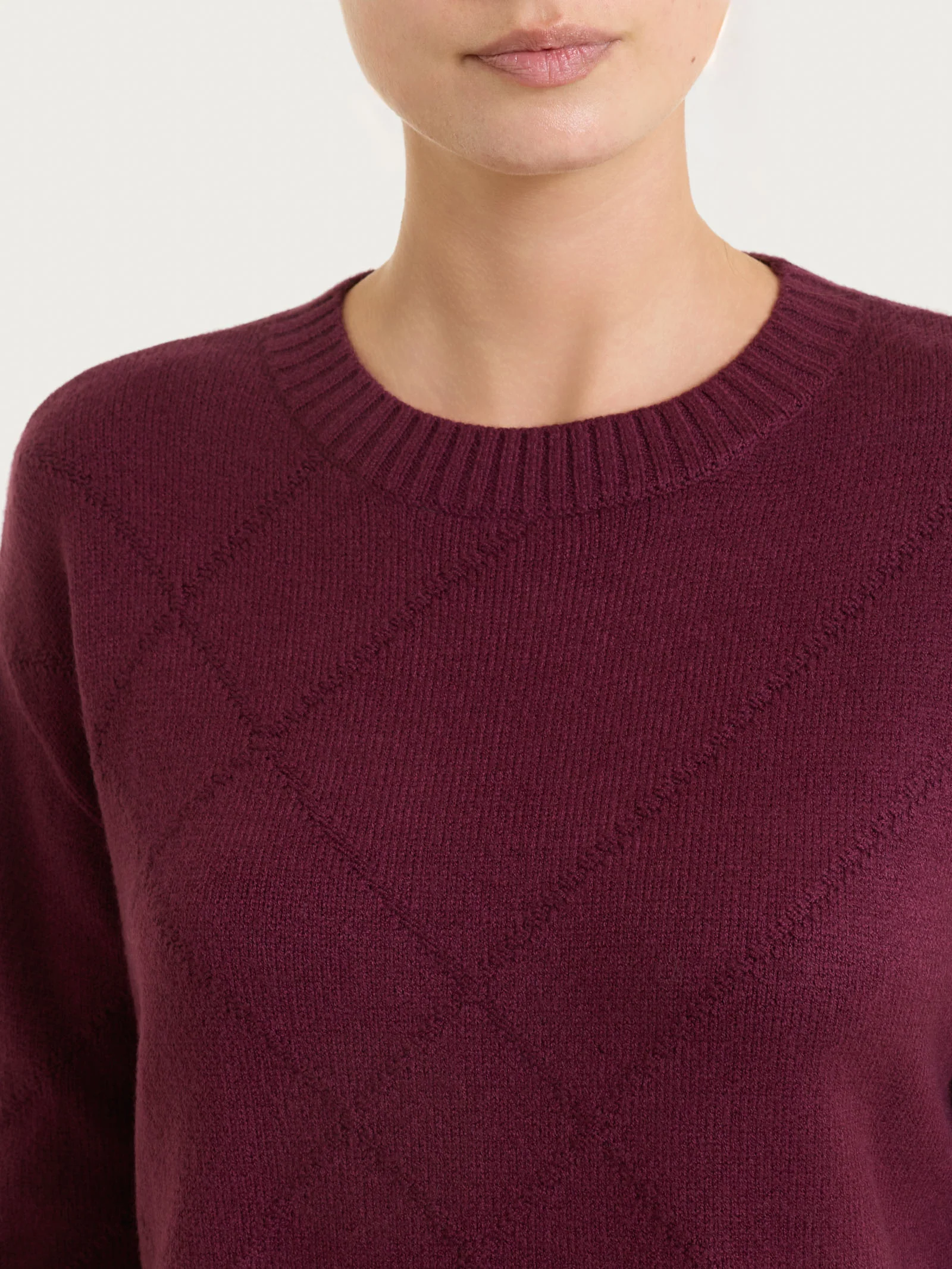 Maglia girocollo con fantasia check diagonale in Super Soft - Fig - Image 4