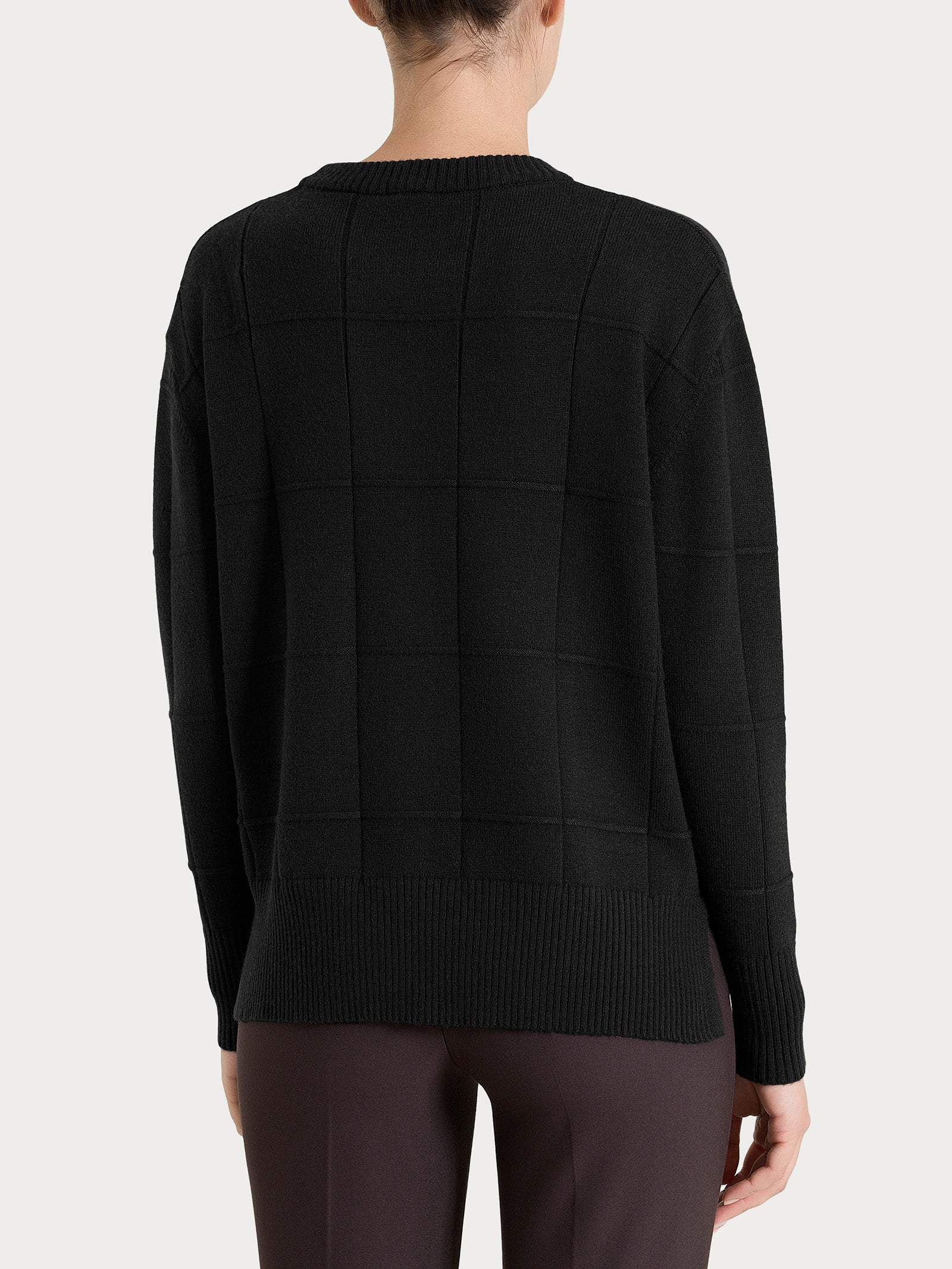 Maglia girocollo con fantasia check in Super Soft - Nero - Image 2