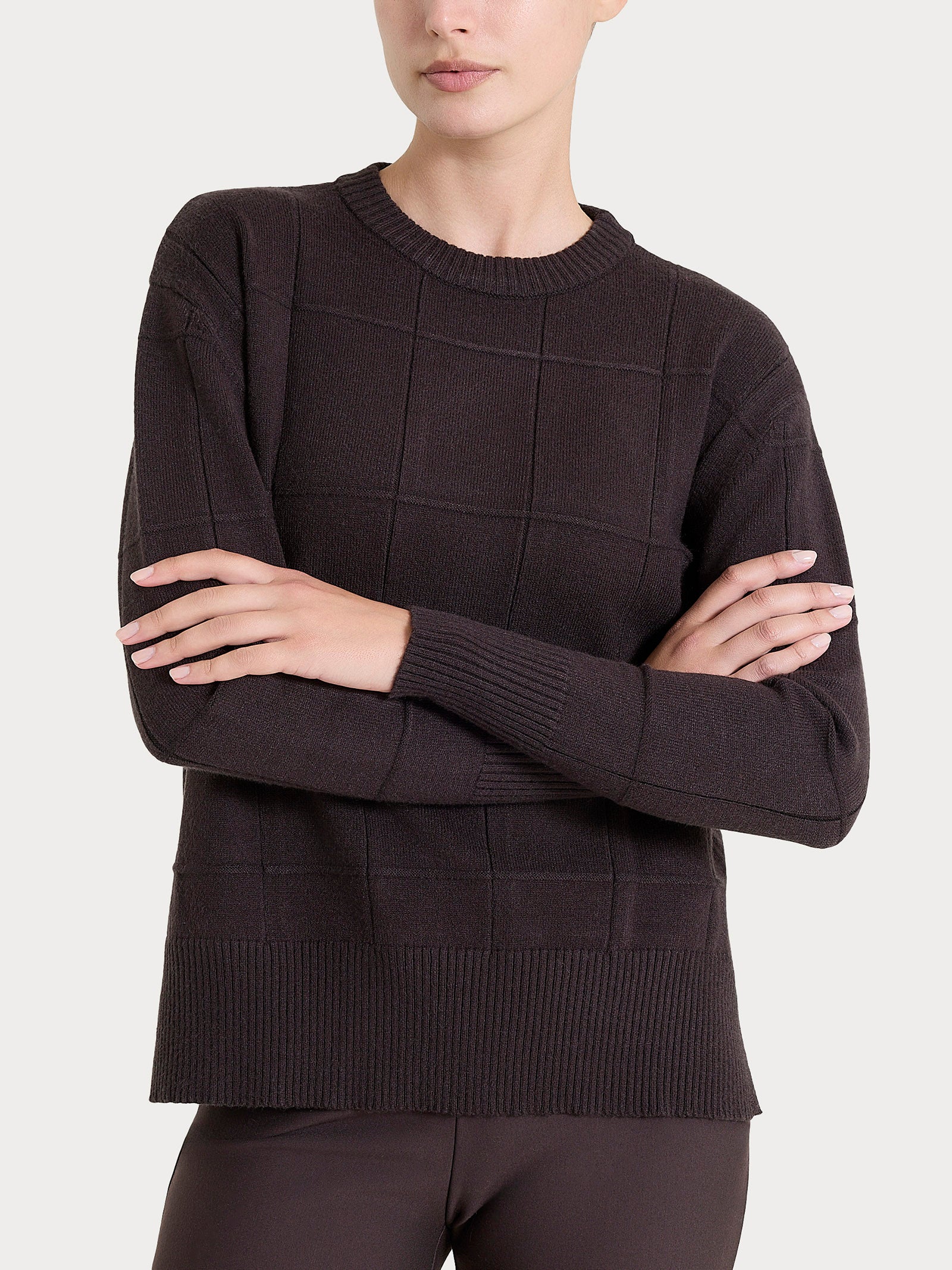 Maglia girocollo con fantasia check in Super Soft - Chocolate Torte