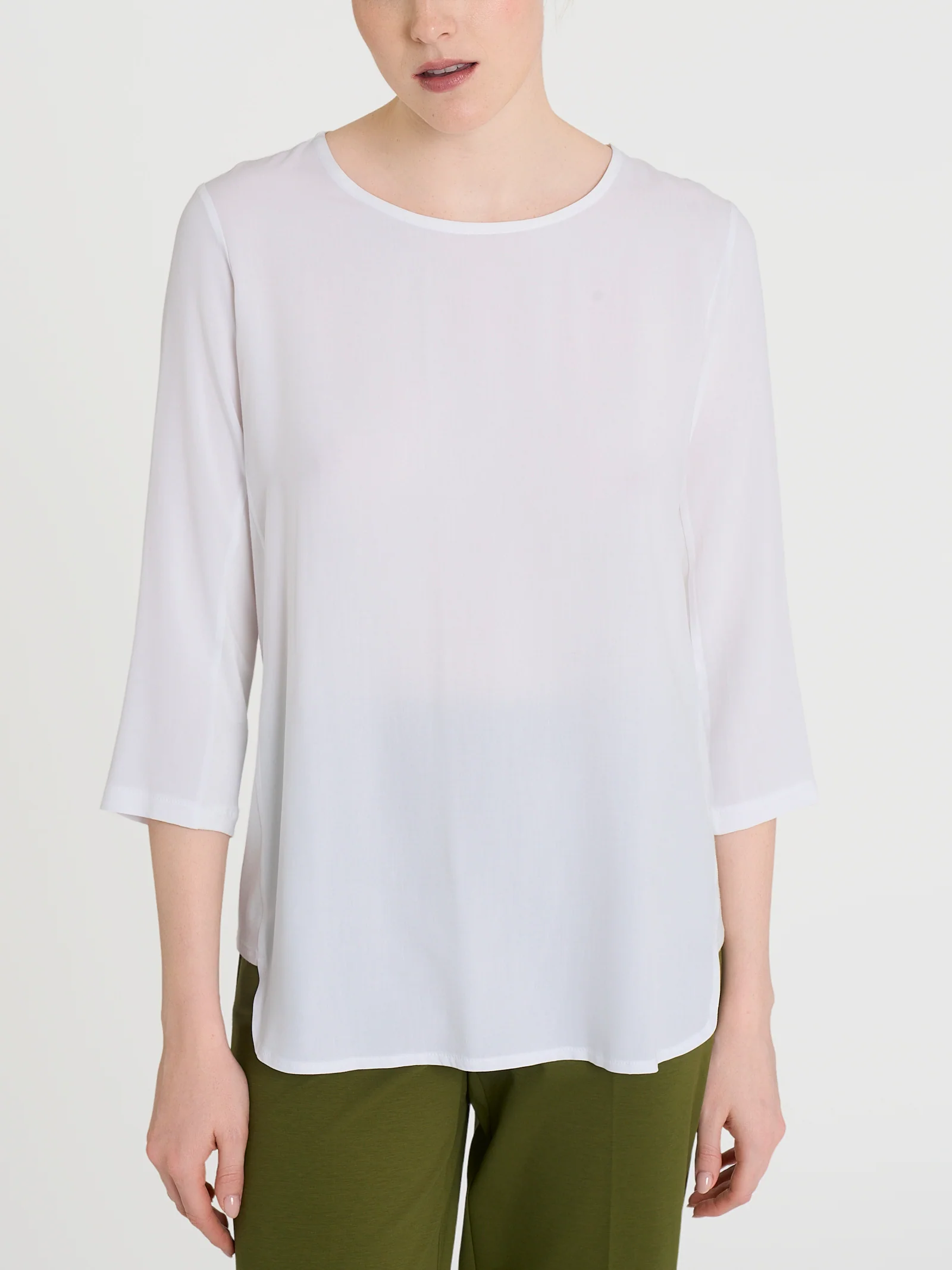 Maglia girocollo con inserto laterale in Misto Viscosa - Bianco