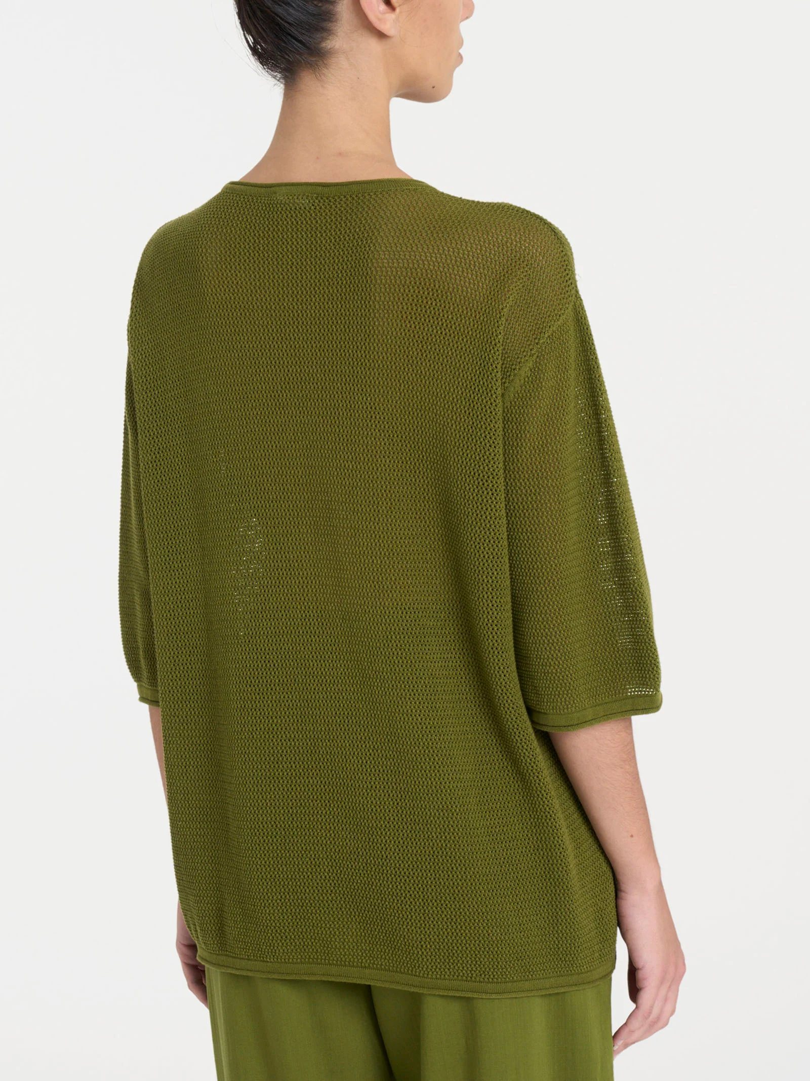 Maglia girocollo con punto rete in puro cotone - Sphagnum - Image 2